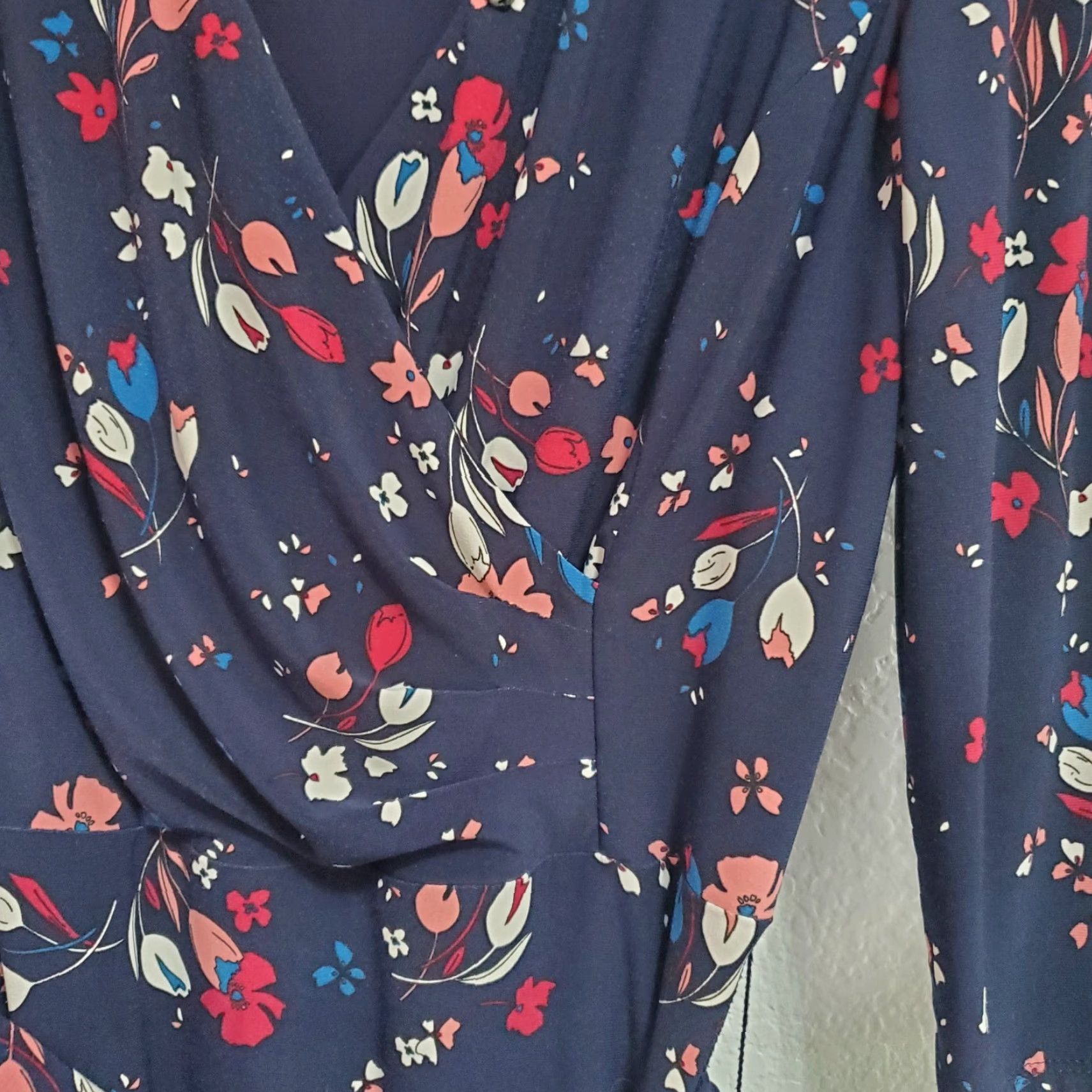 Ralph Lauren Lauren Ralph Lauren Dress Women 8 Navy Blue Floral Midi Faux Wrap 3/4 Sleeve Tie Size M / US 6-8 / IT 42-44 - 5 Thumbnail