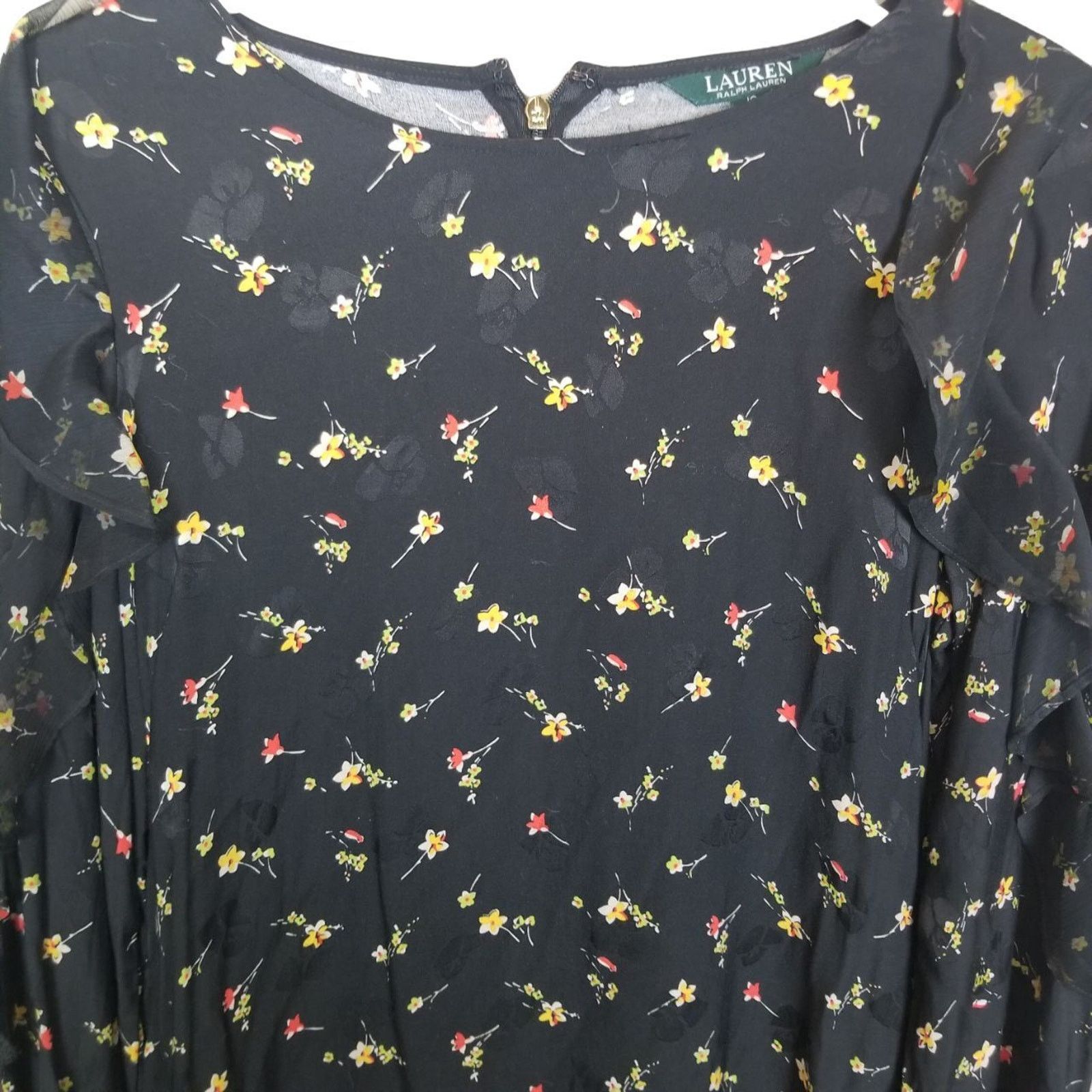 Lauren Ralph Lauren Lauren Ralph Lauren Womens Floral Sheath Dress Ruffle Sleeve Size L / US 10 / IT 46 - 3 Thumbnail