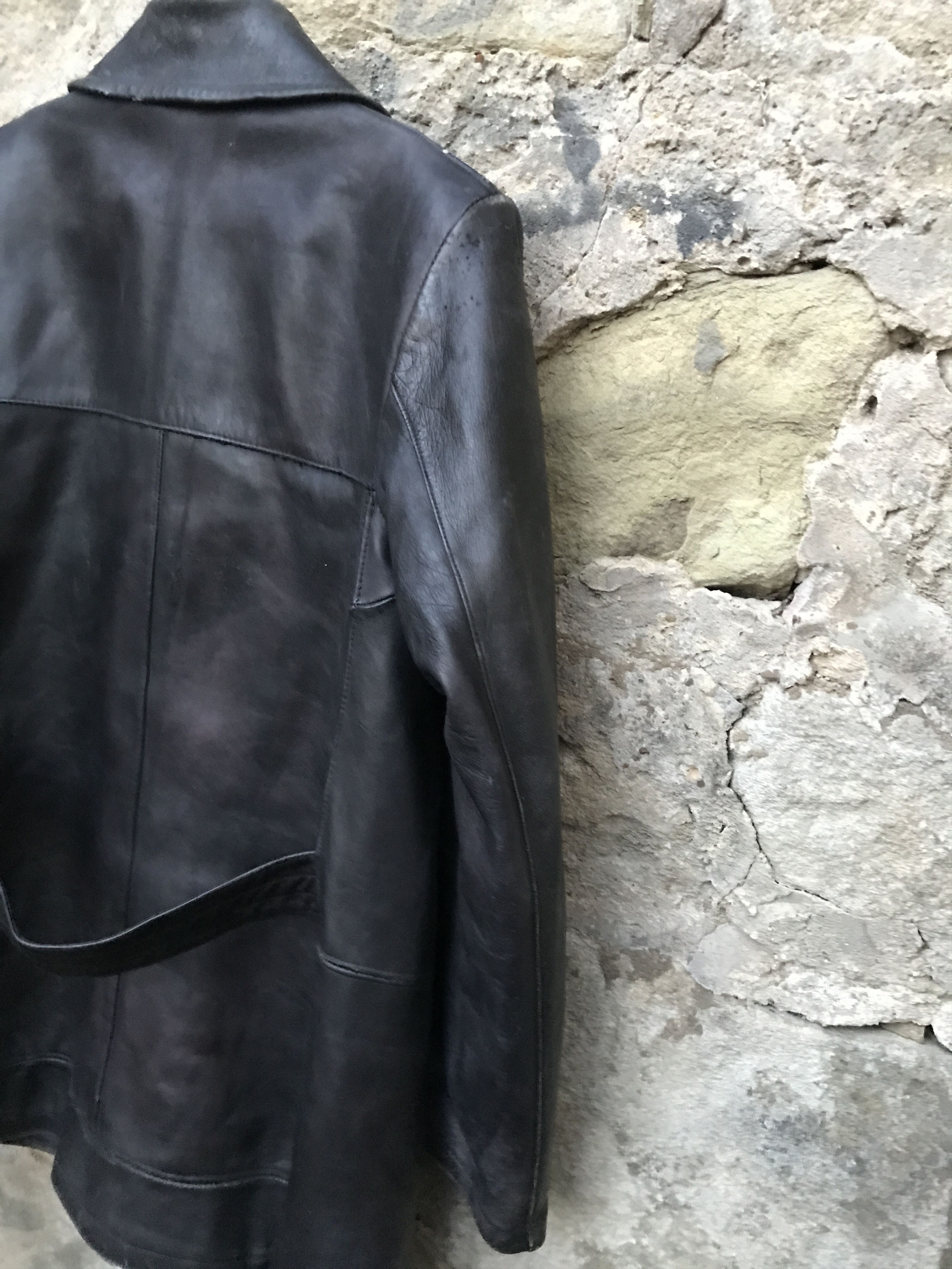 Vintage Retro 40s-50s Military Soviet Motorcycle Leather Peacoat Size US L / EU 52-54 / 3 - 8 Thumbnail