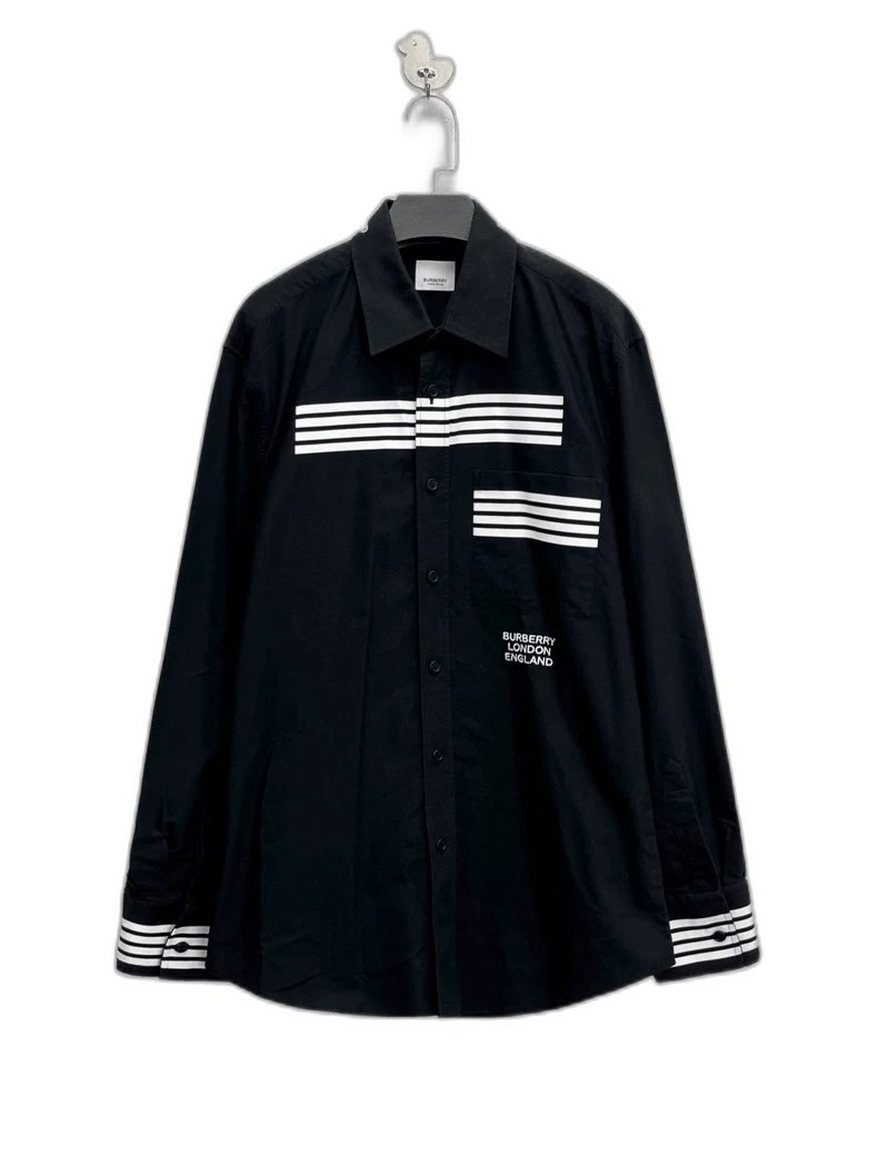 Burberry Black and White Striped Long Sleeve Shirt-yf