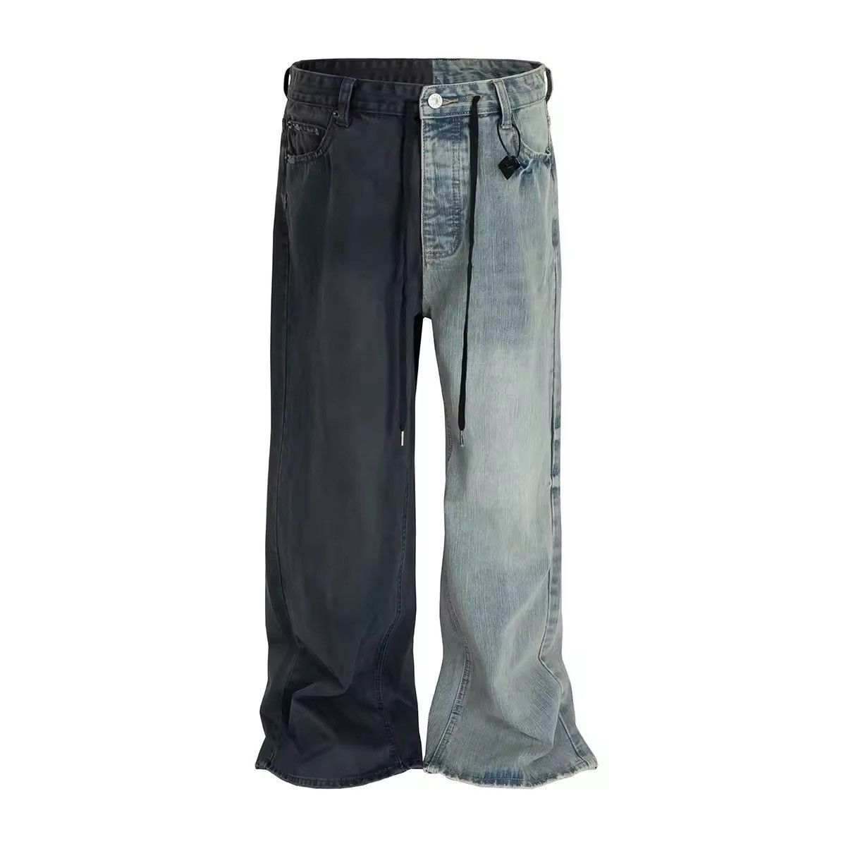 Japanese Brand × Jean Asymmetric Patchwork Drawstring Loose Jeans Size US 33 - 3 Thumbnail