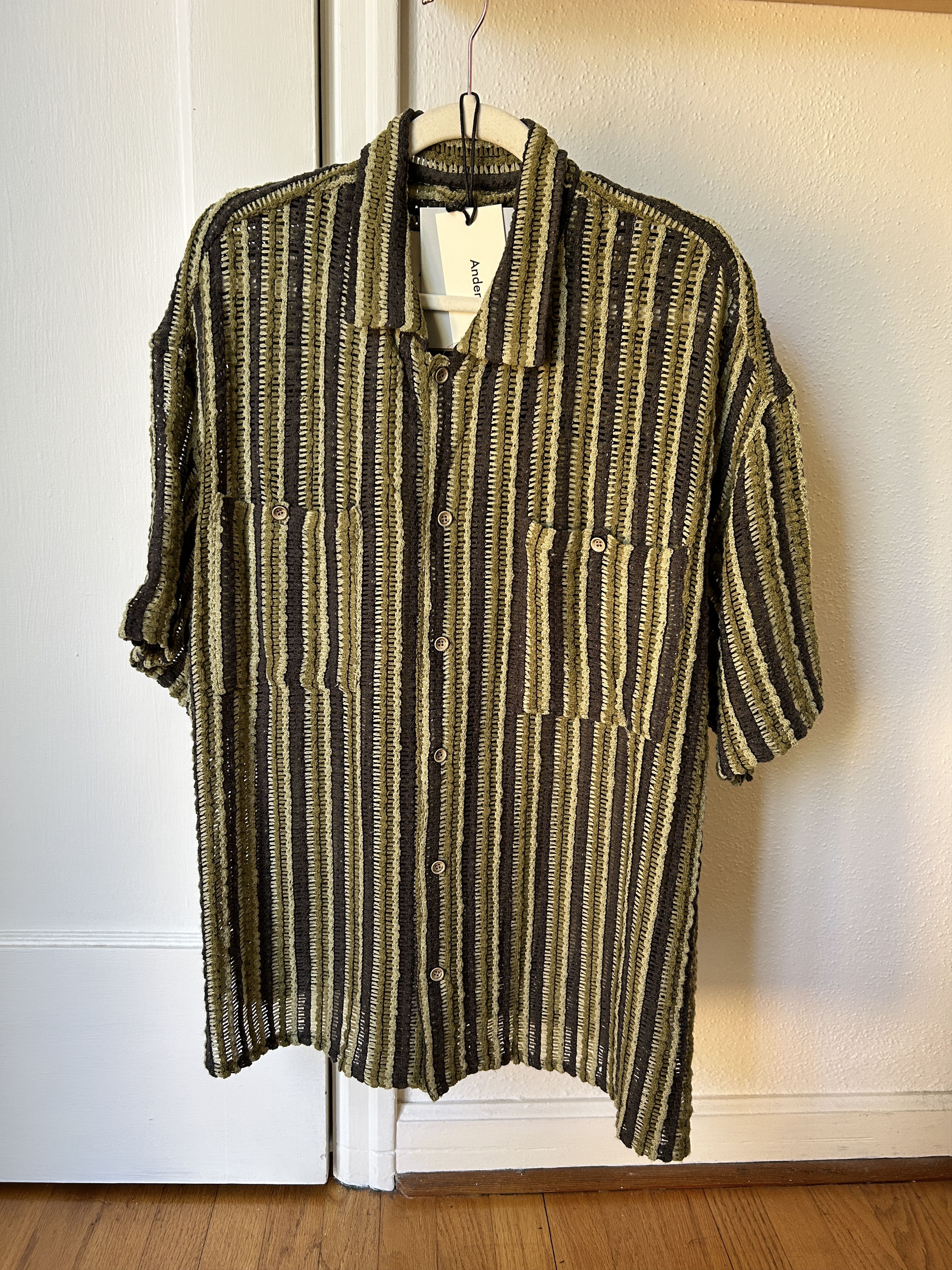 Andersson Bell Sheer Knit Open Collar Shirt atb844m (GREEN) Size US XL / EU 56 / 4 - 3 Thumbnail