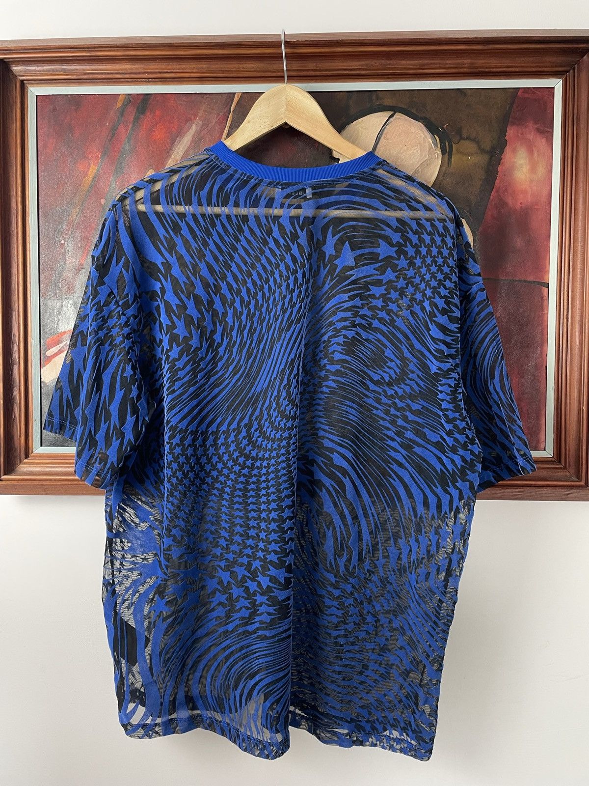 Thierry Mugler H&M x Mugler Mesh Transparent Avant Garde Tee Stars Blue Size US M / EU 48-50 / 2 - 2 Thumbnail
