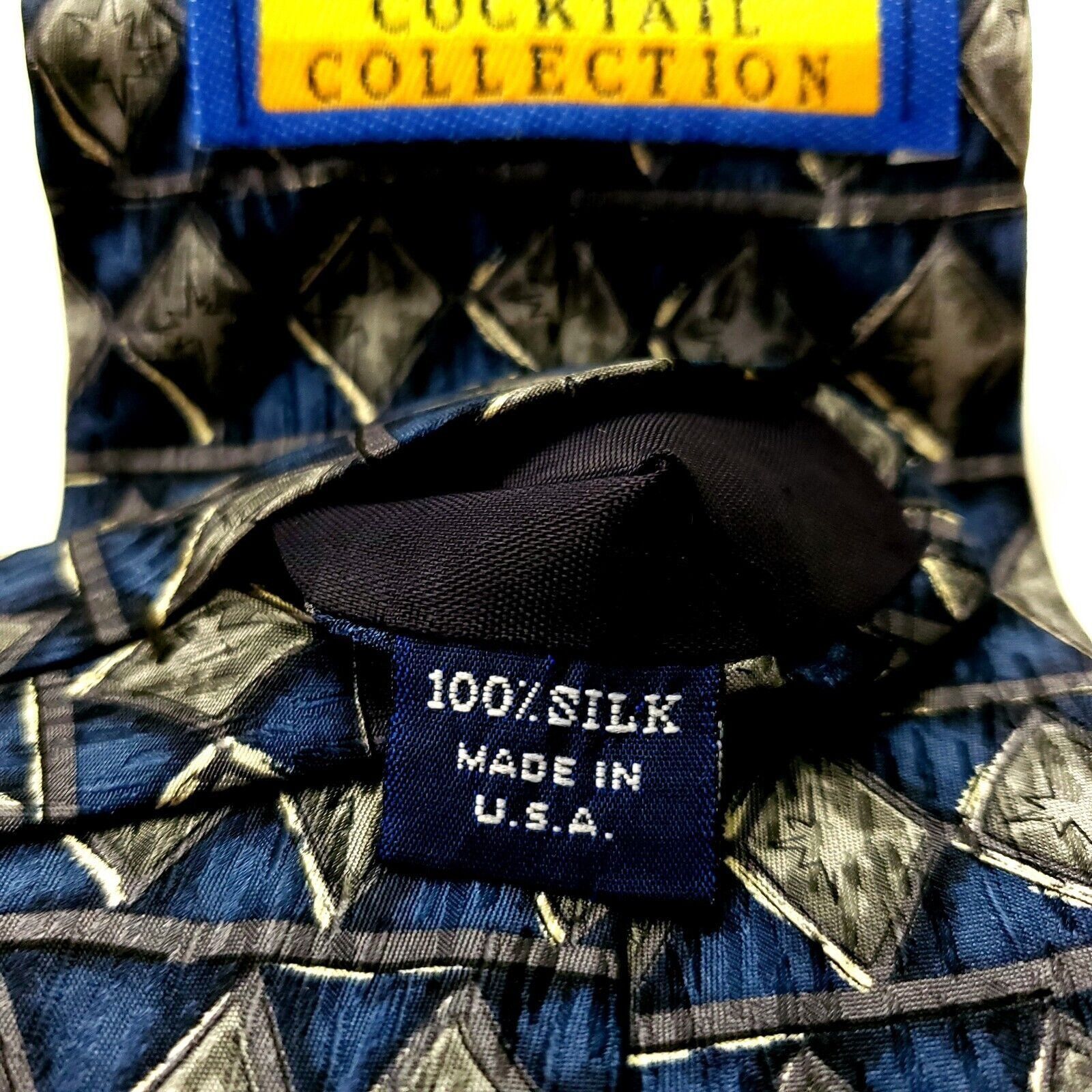 Vintage Cocktail Collection Blue Gray Silk Tie Print Short Geometric Size ONE SIZE - 5 Thumbnail