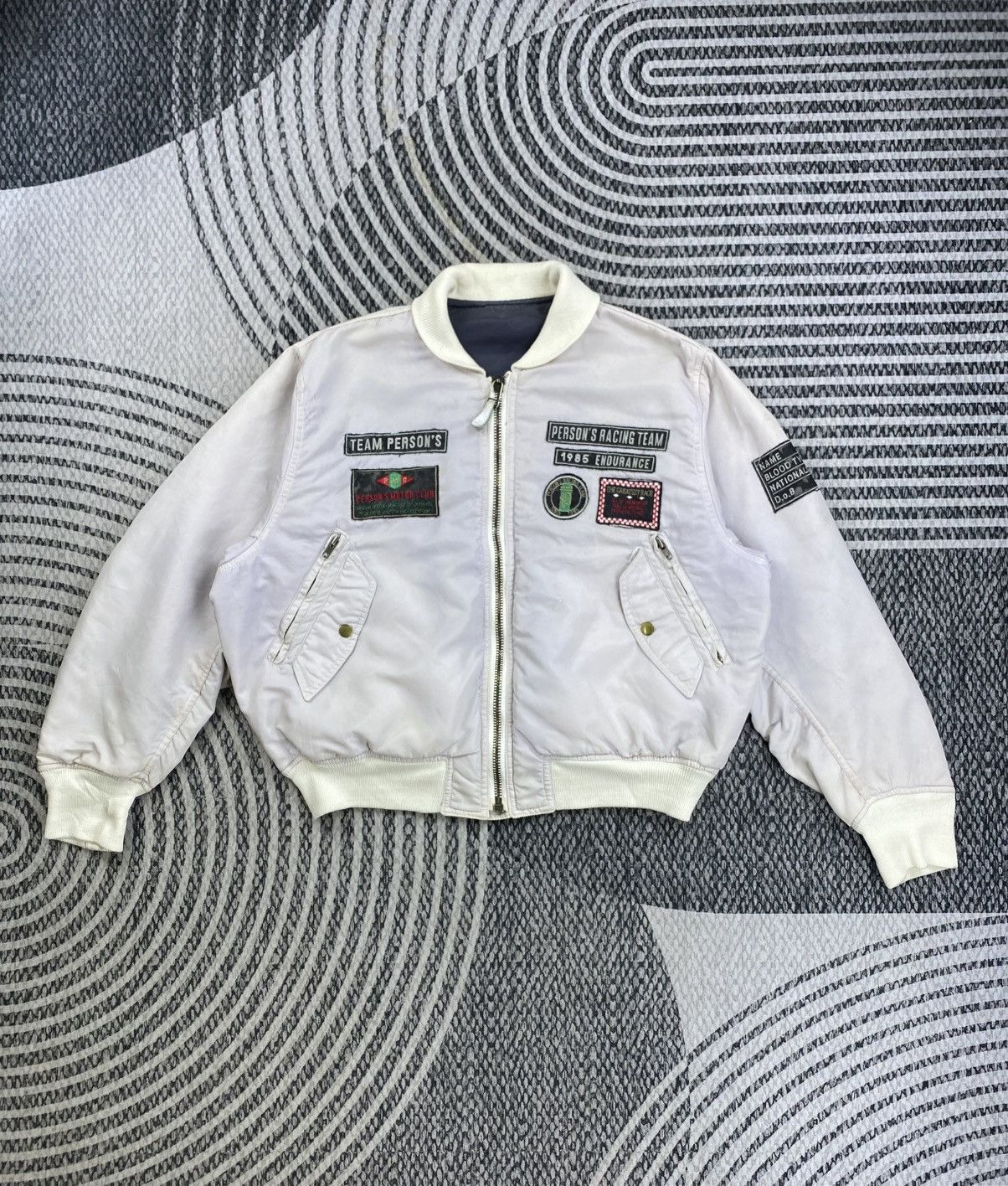 Vtg Person Racing Team Riversible Bomber Jacket With Patches