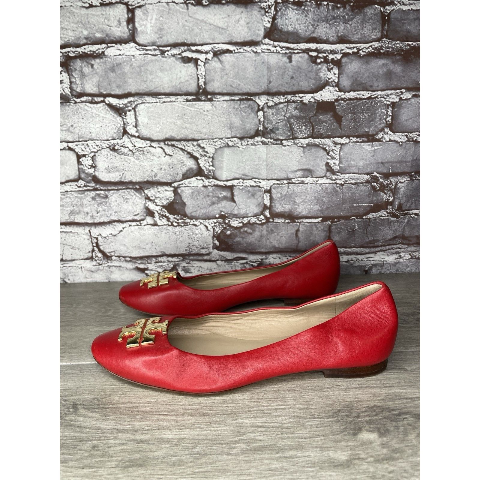 Tory Burch Tory Burch Red Leather Gold Badge Logo Ballet Flats Shoes Wo Size US 8.5 / IT 38.5 - 1 Thumbnail