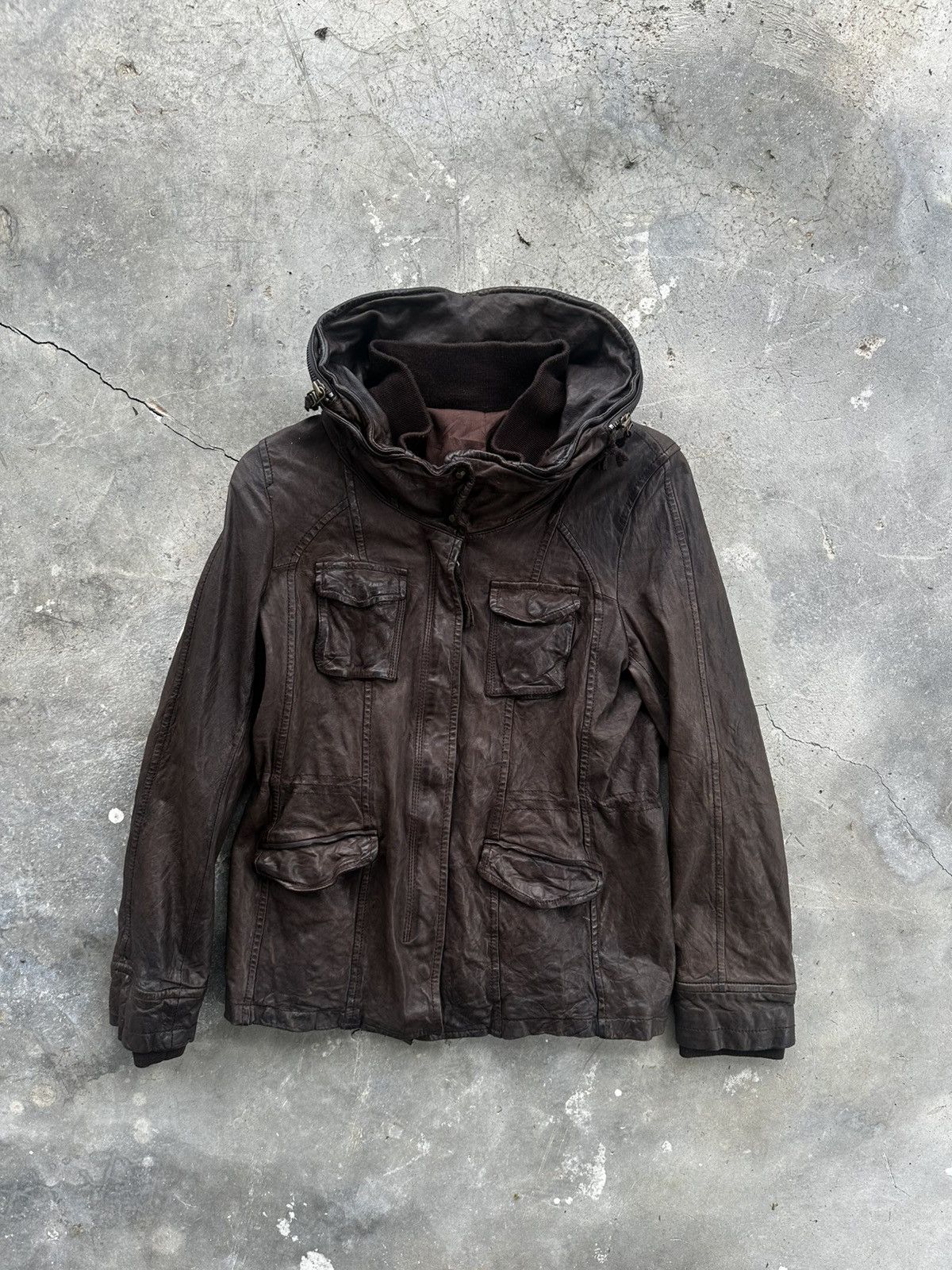 Le Grande Bleu (L.G.B.) Vintage Bono Sheepskin Leather Hooded Jacket Size US S / EU 44-46 / 1 - 2 Thumbnail