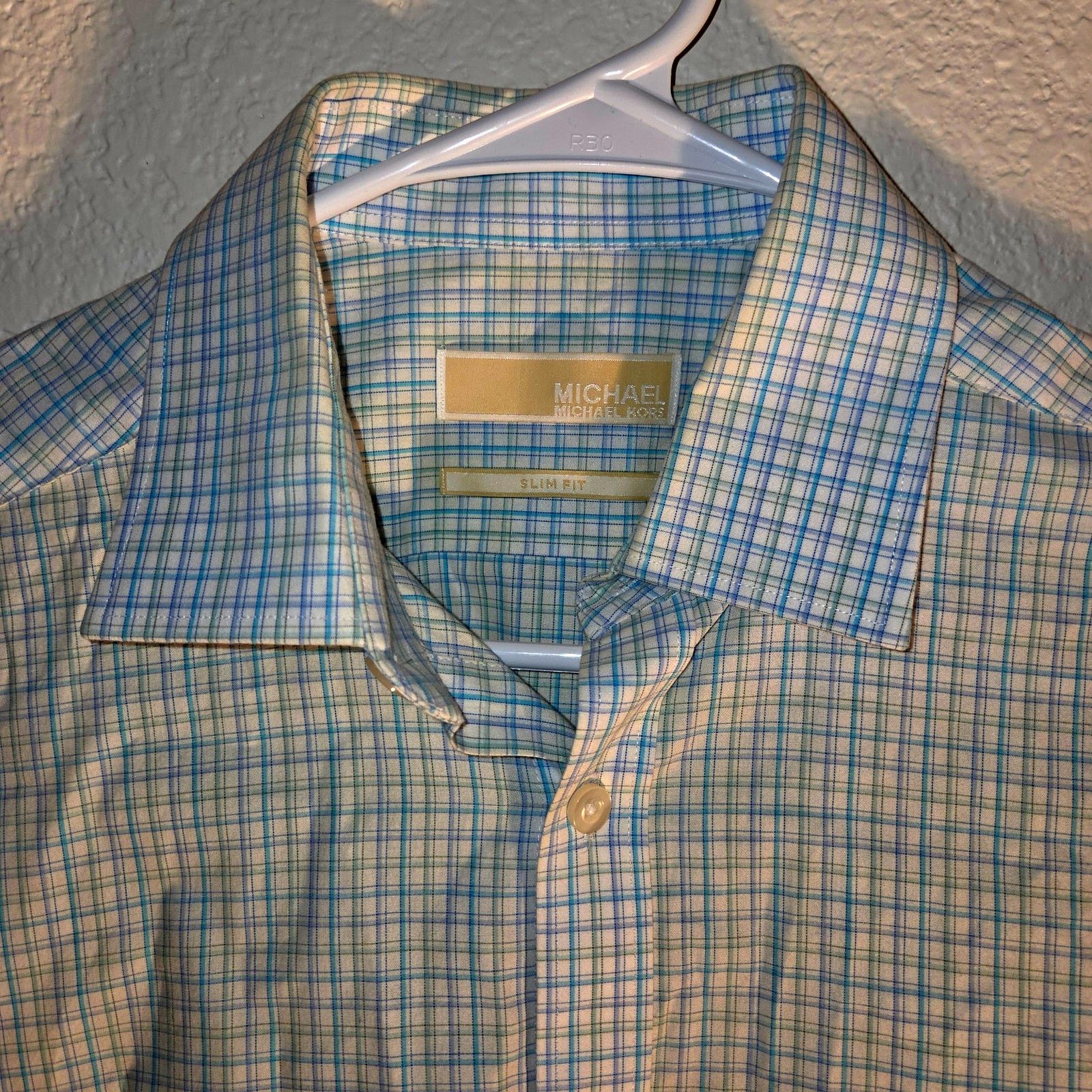 Michael Kors Michael Kors Men's Blue &Gold Checkered Dress Shirt 15.5viet Size US XS / EU 42 / 0 - 5 Thumbnail