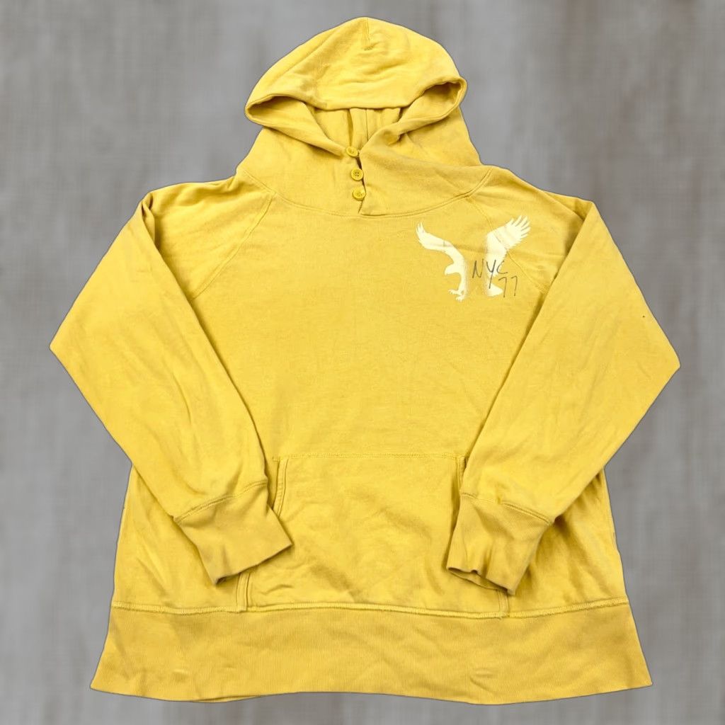 American Eagle Outfitters VINTAGE American Eagle Hoodie Shirt Women XL Yellow Pullover Fleece Logo AE77 Modern Preppy Pocketed Sweatshirt Womens Size XL / US 12-14 / IT 48-50 - 1 Thumbnail