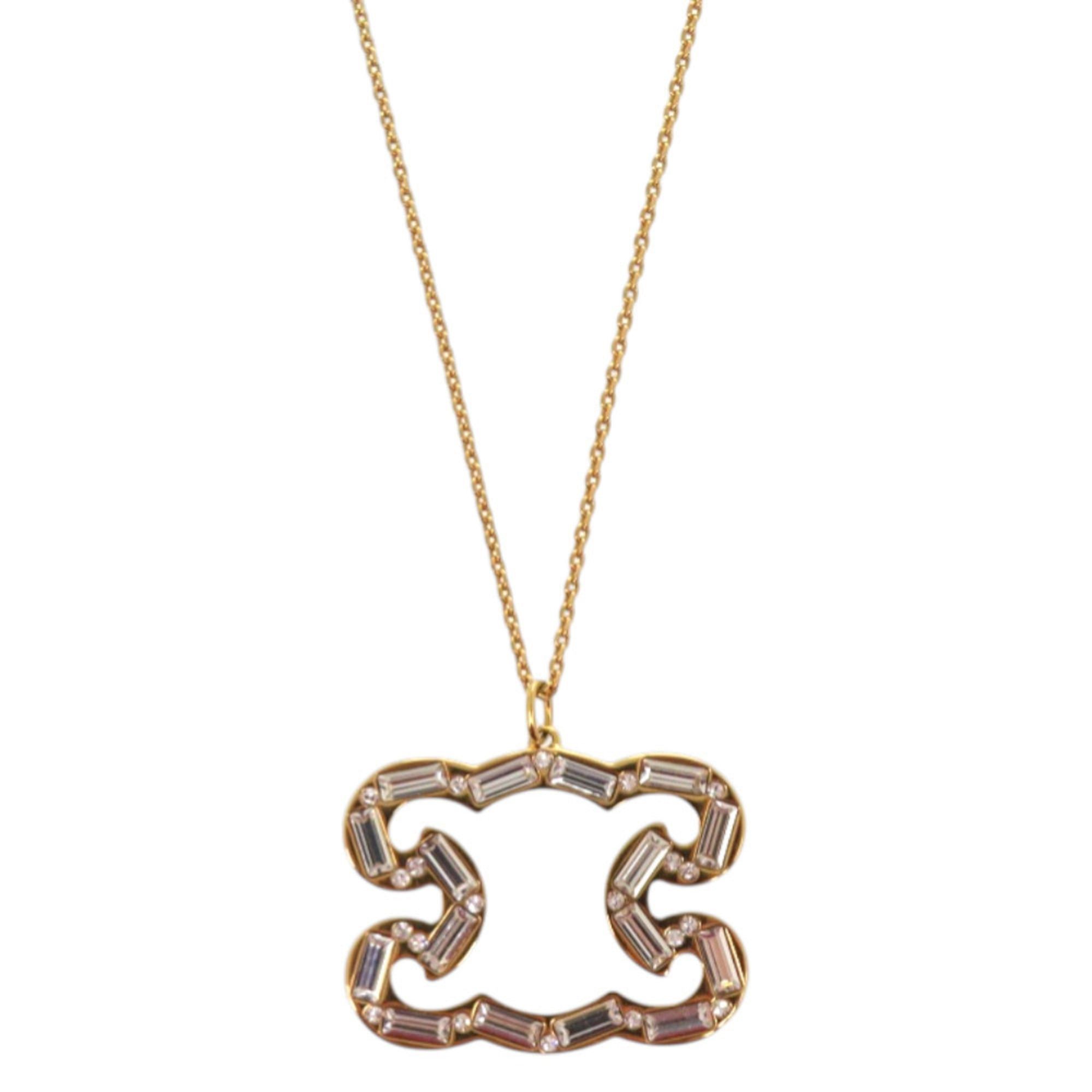Celine Excellent condition Celine Triomphe Sparkle 461FO6BRS Metal Rhinestone Gold Necklace 0436CELINE Size ONE SIZE - 1 Thumbnail