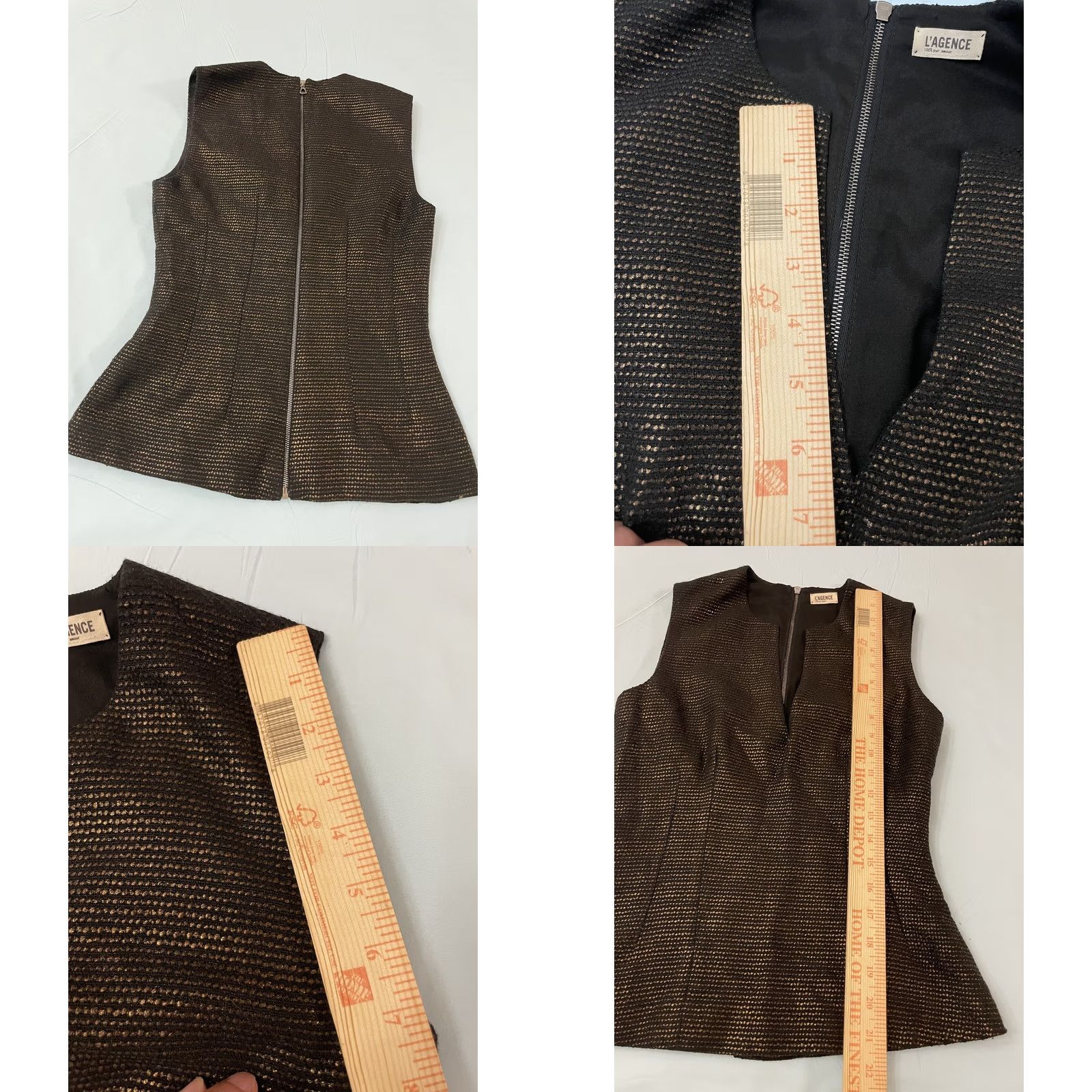 L'AGENCE L'Agence Vest Womens Size 2 Black Gold Metallic Textured Zip Up Sleeveless Top Size XS / US 0-2 / IT 36-38 - 8 Thumbnail