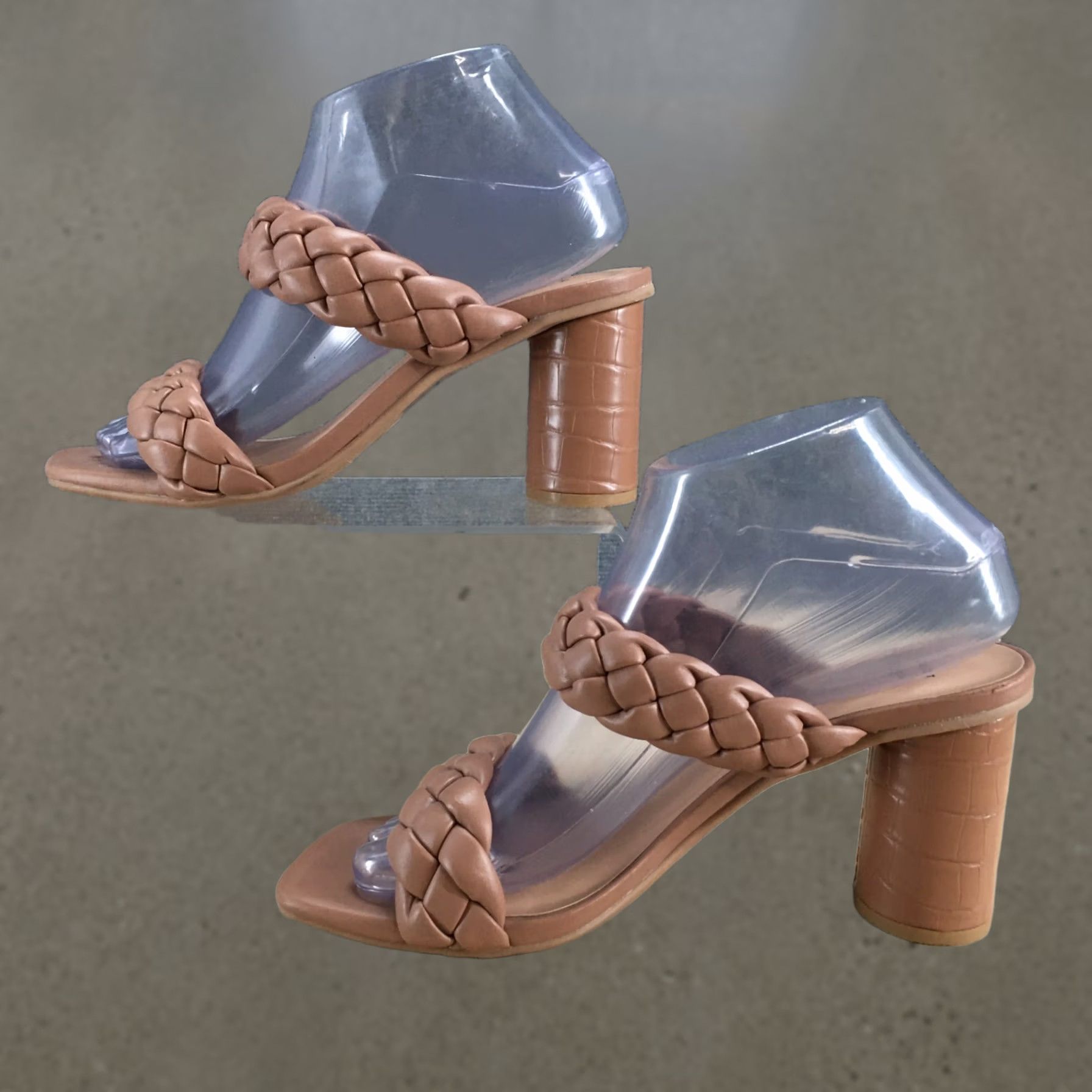 Vintage A New Day Heels Womens 7 Slip On Beige Basil Braided Faux Leather Casual Block Heel Slide On Shoes Womens 7 Beige Block Heel Size US 7 / IT 37 - 1 Thumbnail