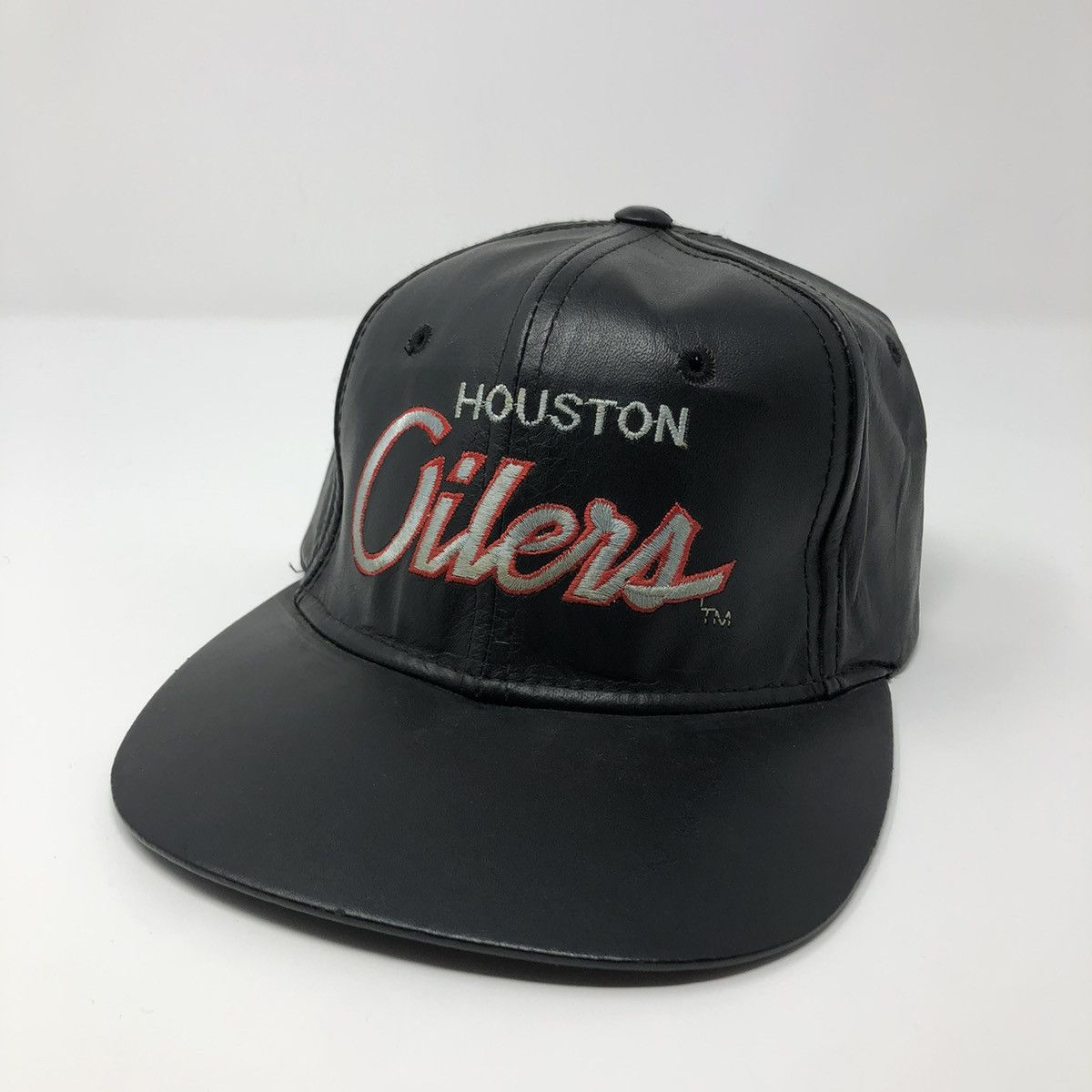 NFL × Sports Specialties × Vintage Sports Specialties Vintage Houston Oilers Script Leather Hat Size ONE SIZE - 1 Thumbnail