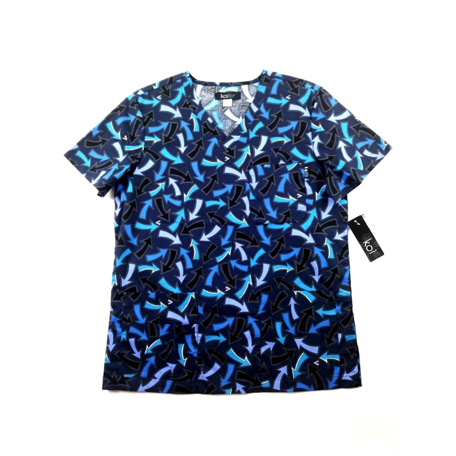 Koio Koi Lite Scrub Top Womens Small Ashton Blue 329PR-WCW New Shirt Women S Blue patterned Cotton Blend pockets 21" pit to pit 27" top to bottom Size S / US 4 / IT 40 - 2 Thumbnail