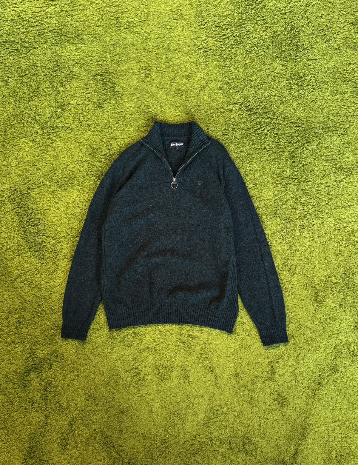 Barbour 100% wool knit logo sweater 1/3 zip