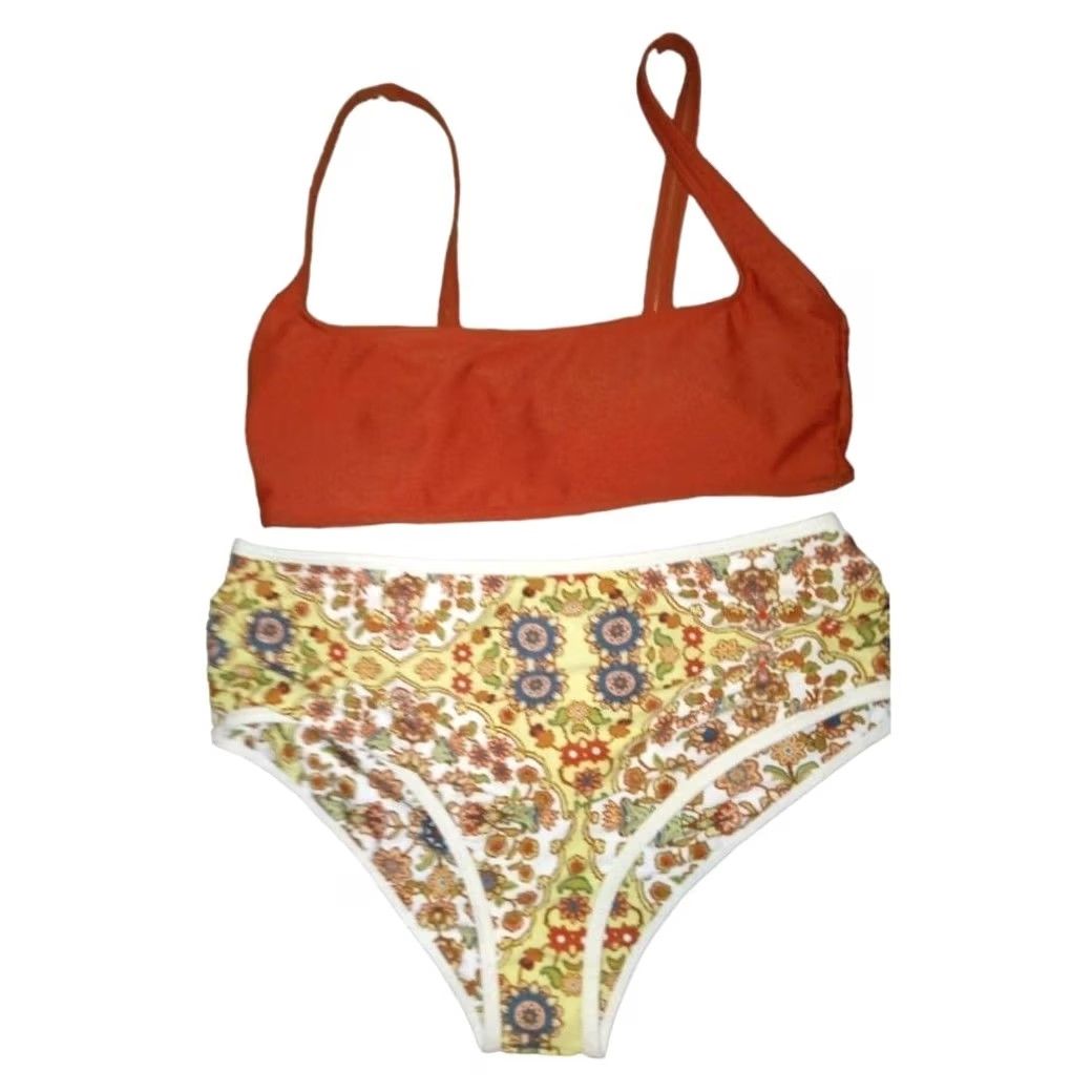 Shein SheIn Floral Bikini Set - 2 Piece - Top M Bottom L - Orange Swimwear - High-Waisted - Women - Regular Size 32" / US 10 / IT 46 - 6 Thumbnail