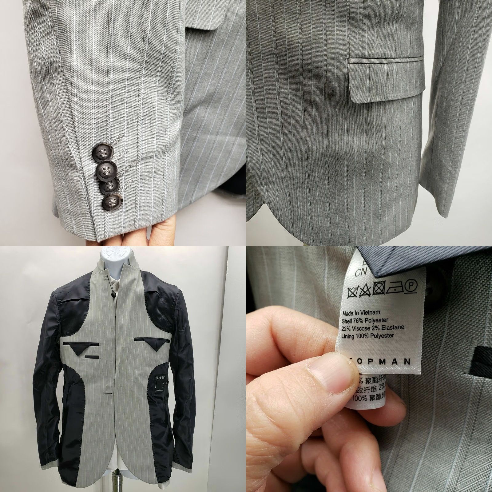 Topman Topman Grey Striped Blazer One Button Size 36R Regular Mens Jacket Blazer Coat Notch Lapel Slim Fit Vintage No Size 36R - 8 Thumbnail