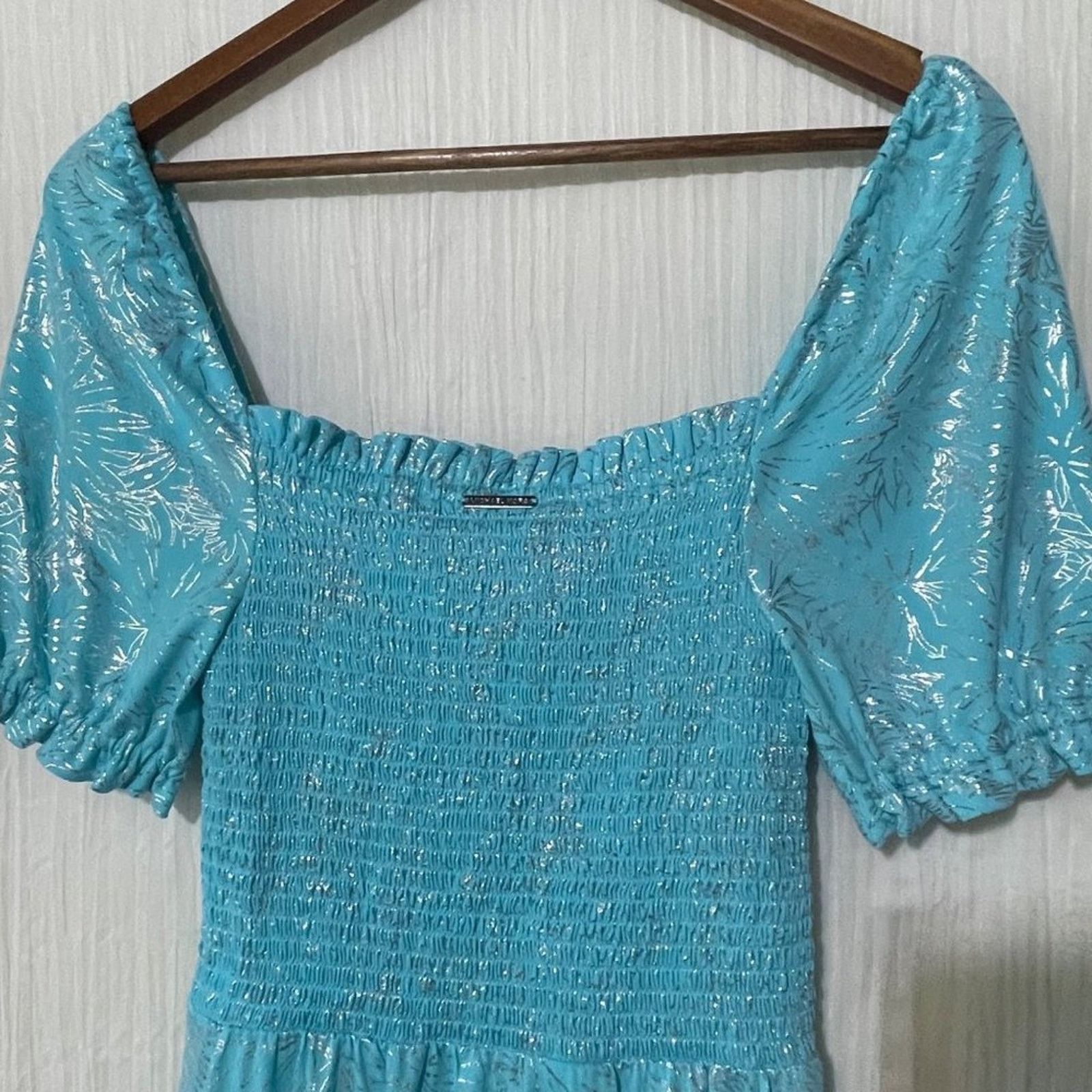 Michael Kors Michael Kors Smocked Peasant Dress Foil Print Turquoises Size S / US 4 / IT 40 - 10 Thumbnail
