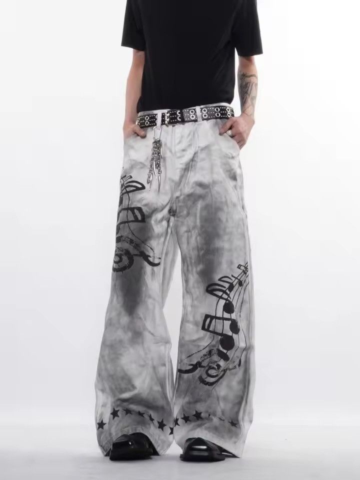 Japanese Brand Y2K Style Dirty Washed White Baggy Jeans Size US 30 / EU 46 - 5 Thumbnail