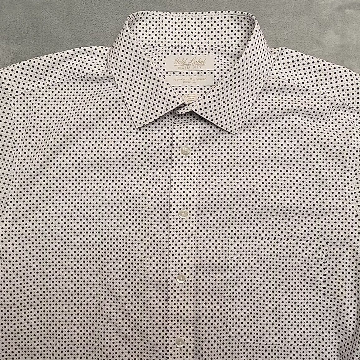 Roundtree & Yorke Gold Label Shirt Mens 16.5 33 Blue Geometric Non Iron Performance Stretch Blend Shirt Size US XL / EU 56 / 4 - 4 Thumbnail