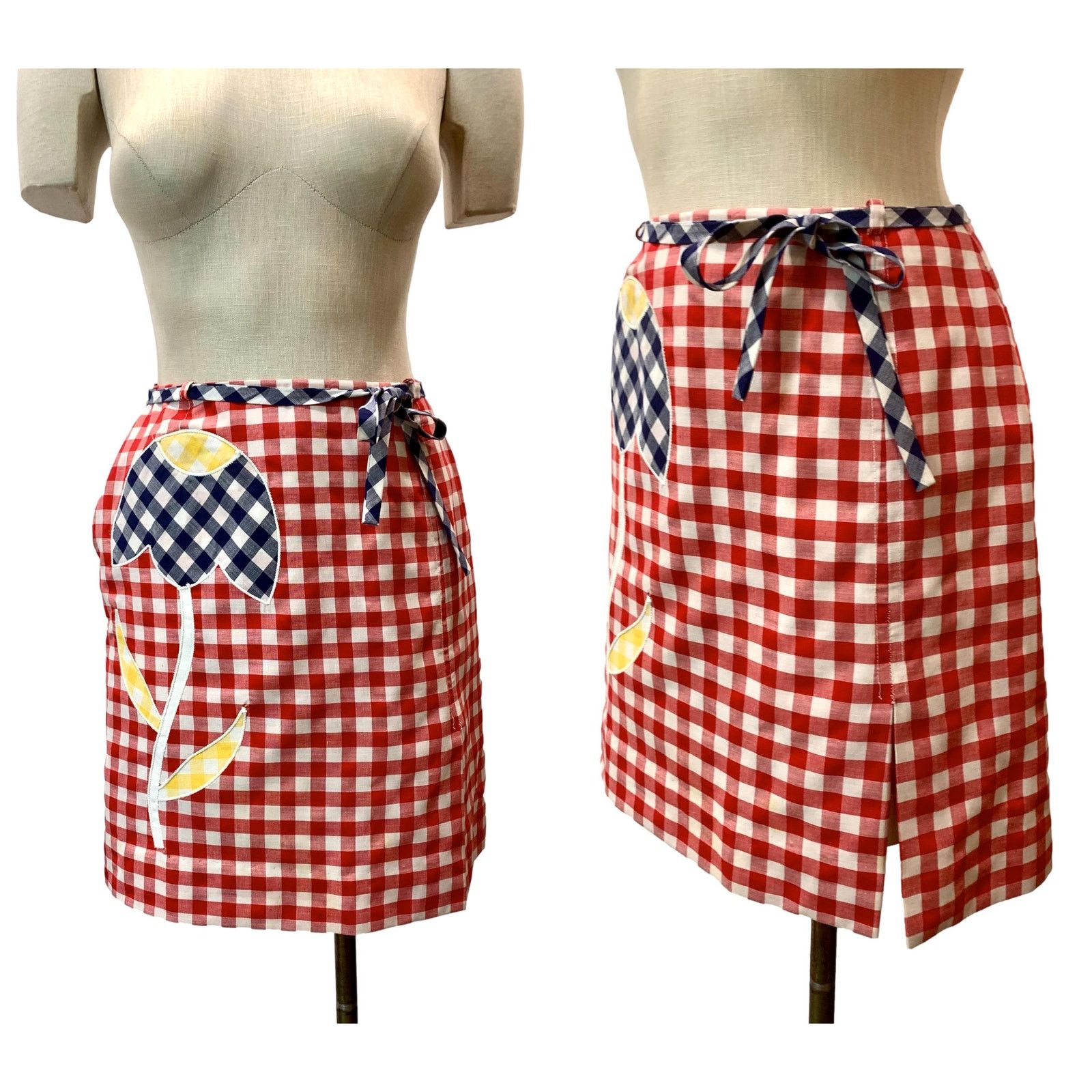 Vintage 60s Mod Red White Gingham Tennis Skort w Large Tulip | W 28" Size 28" / US 6 / IT 42 - 5 Thumbnail