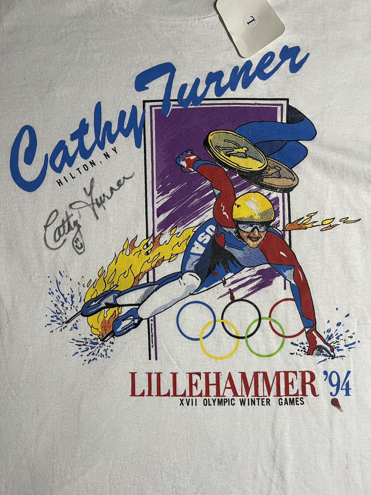 Hanes Signed ‘Cathy Turner’ 1994 Winter Olympics T-shirt Size US L / EU 52-54 / 3 - 2 Thumbnail