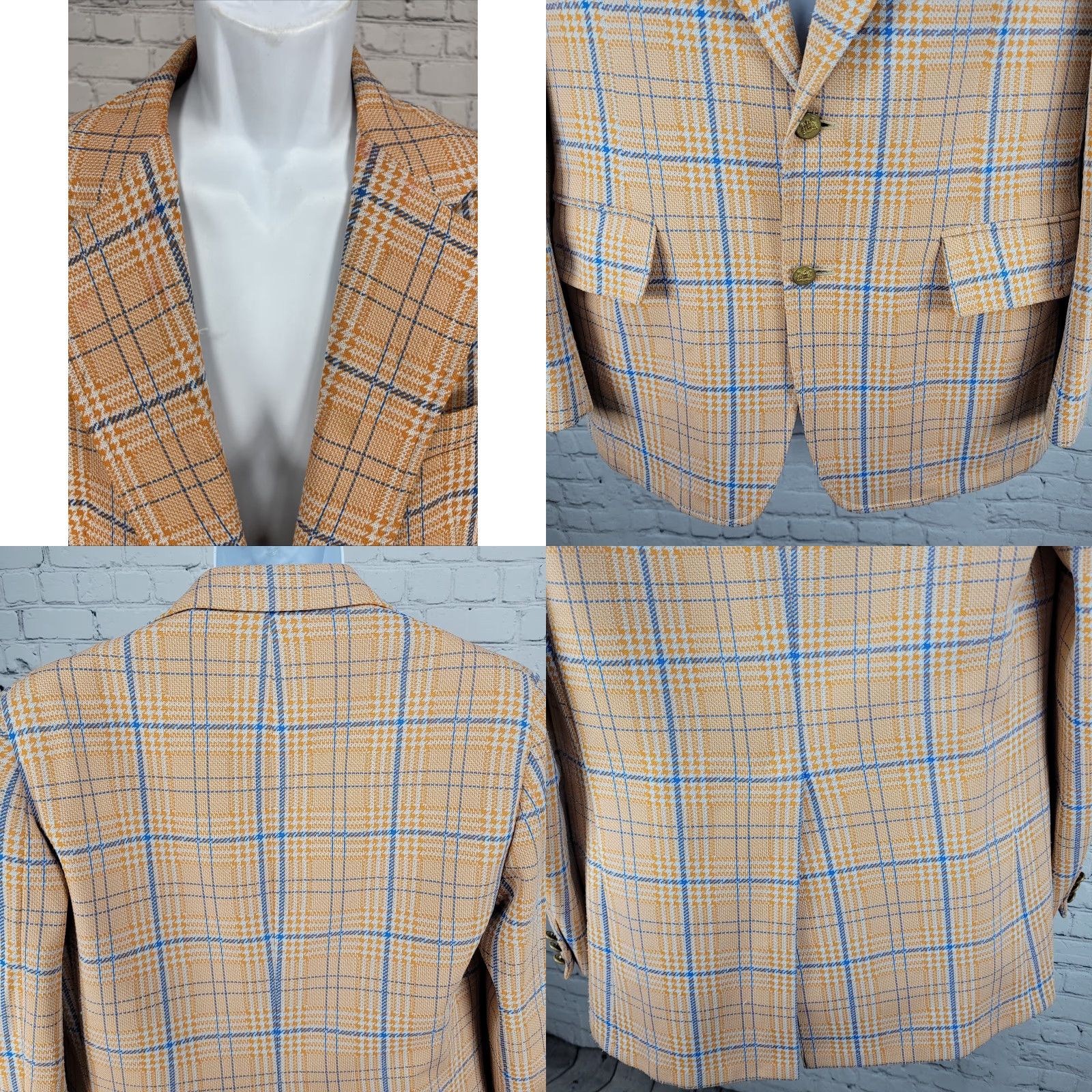 Izod VTG Izod Blue Orange Houndstooth Single-Vented Notch 70s Blazer Sport Coat 40 Mens Regular Chest 42"} Size 40R - 8 Thumbnail