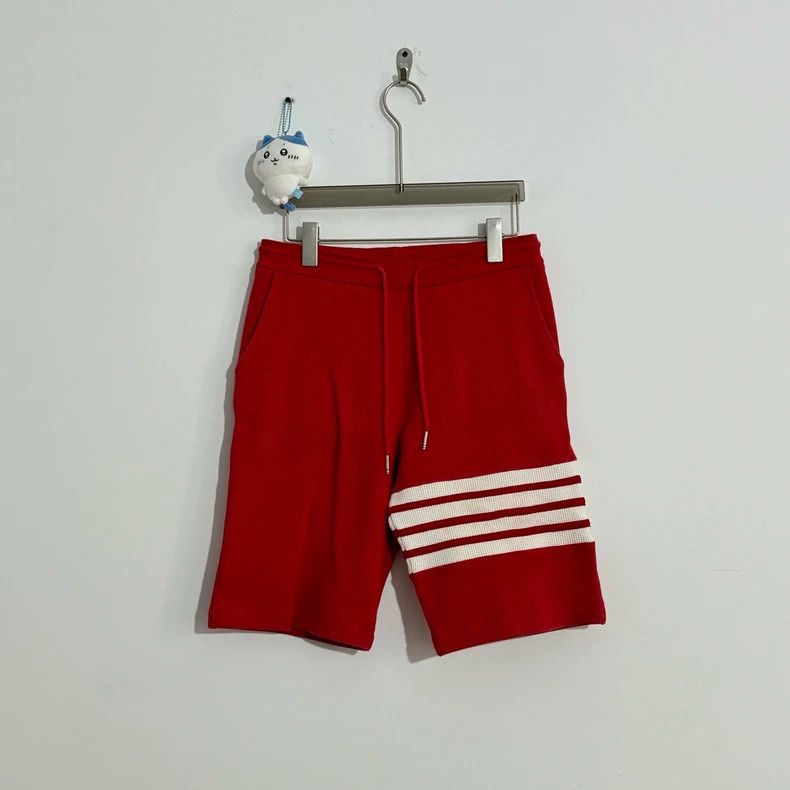 Thom Browne Red Waffle Weave Shorts with Stripes-dmc Size US 32 / EU 48 - 1 Thumbnail