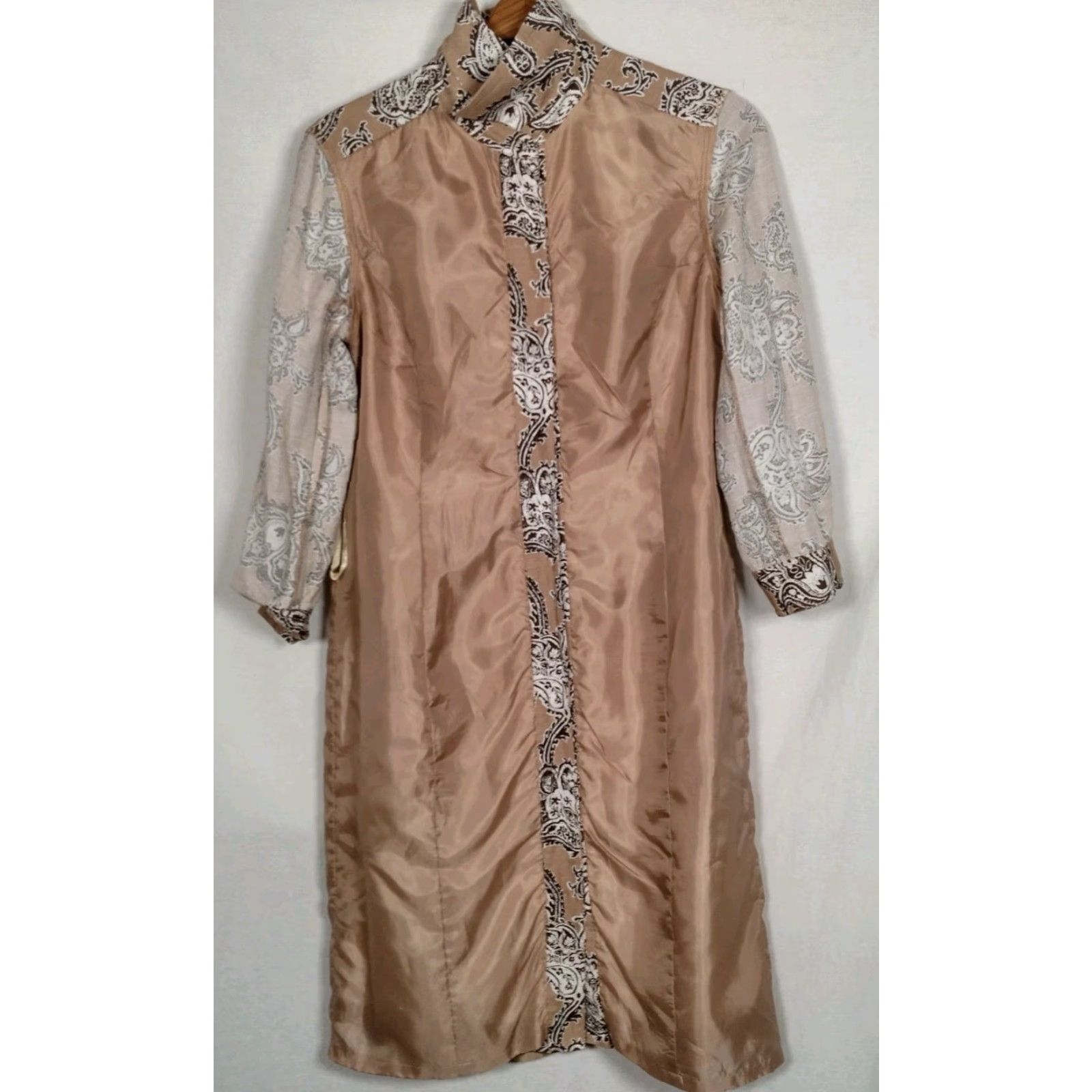 Kasper VINTAGE Kasper Shirt Dress Women 8 Knee Length Brown Floral Paisley 3/4 Sleeve Collared Button Front Size M / US 6-8 / IT 42-44 - 3 Thumbnail