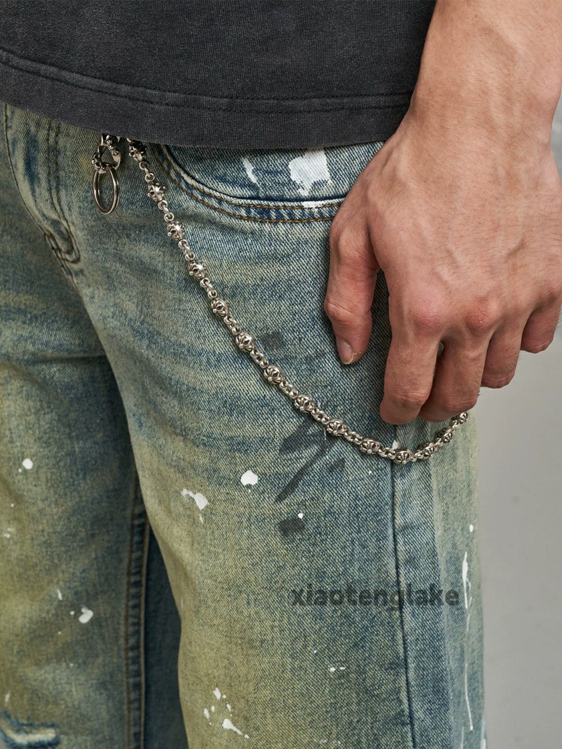 Designer Unisex washed faded loose baggy skate hiphop stain pants Size US 34 / EU 50 - 5 Thumbnail