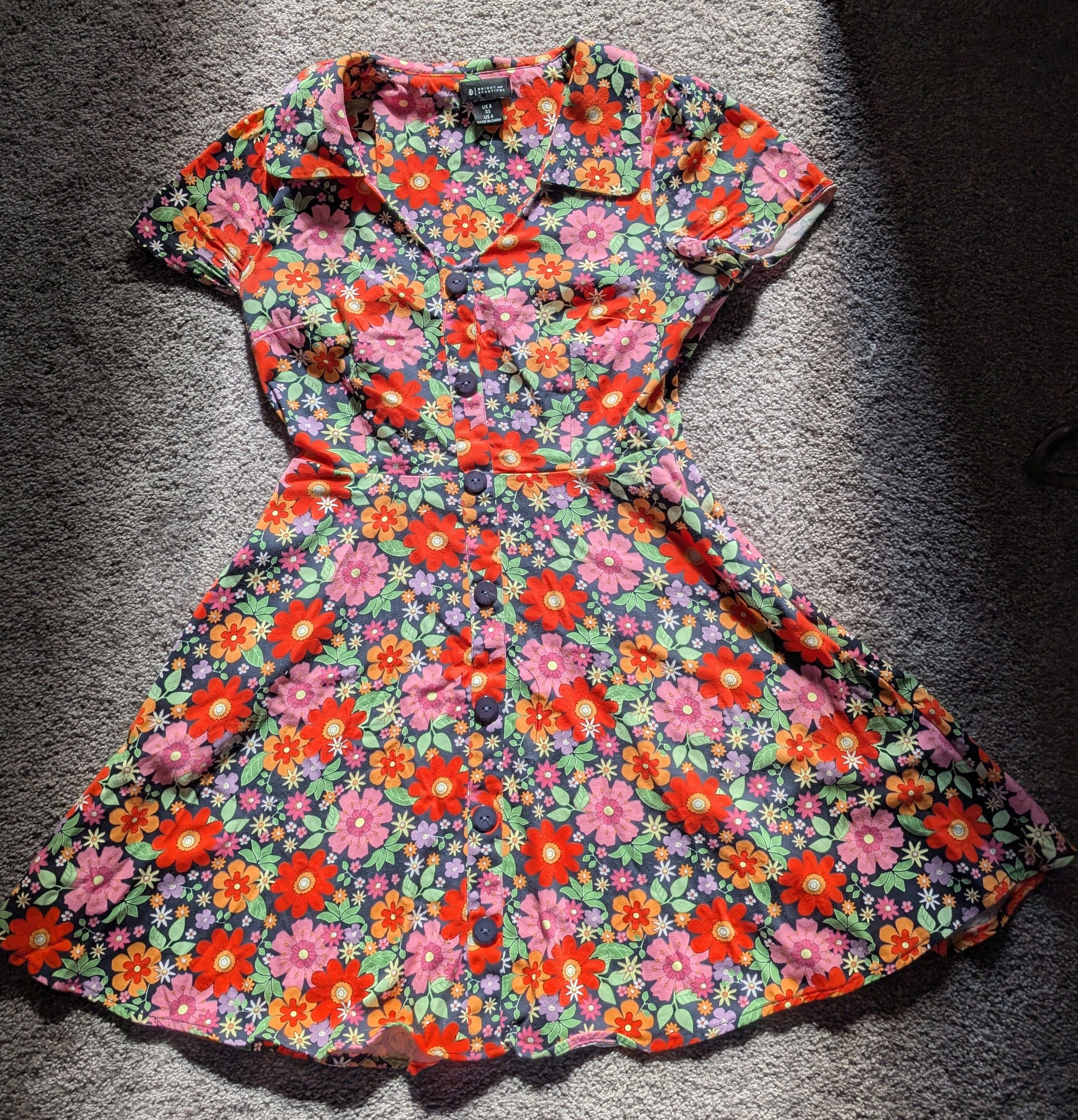 Other 70s Vivid Floral Print Collared Mini (With Pockets!) Size S / US 4 / IT 40 - 1 Preview