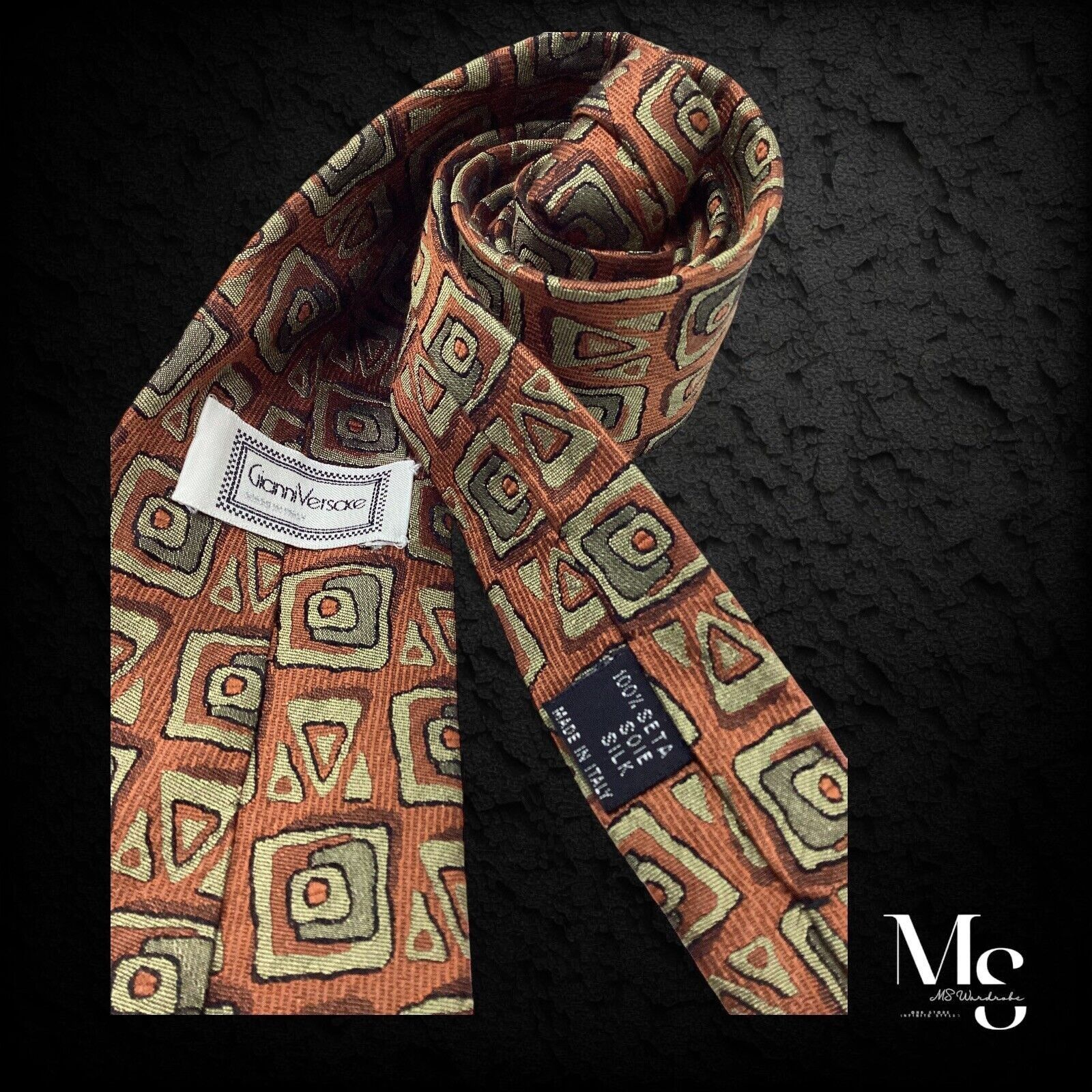 Versace GIANNI VERSACE Vintage Brown Art Print Silk Tie Made In Ital Size ONE SIZE - 3 Thumbnail