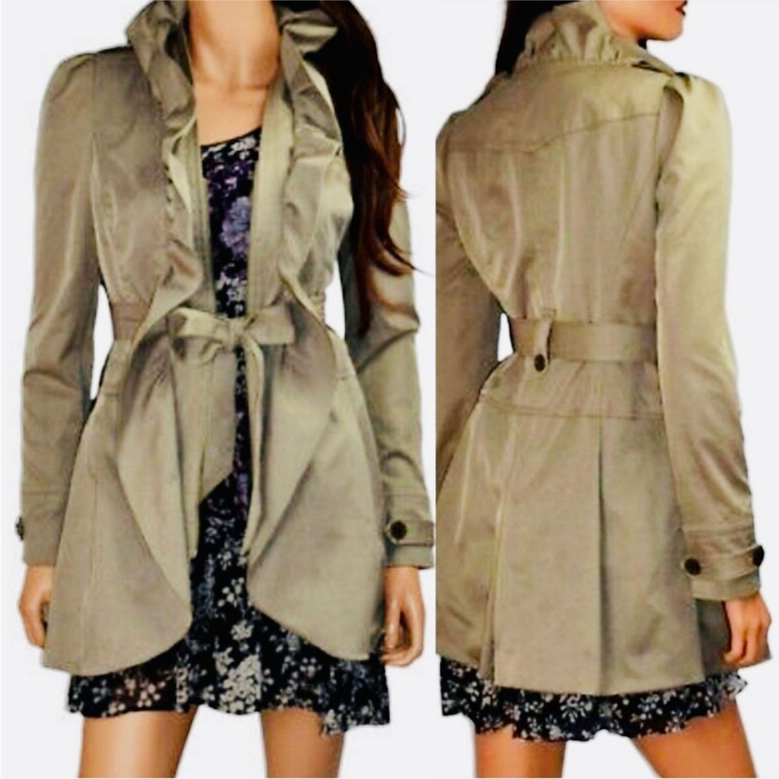 Anthropologie ANTHROPOLOGIE Idra Clinton Cream Ruffle Trench Coat Jacket Size S / US 4 / IT 40 - 9 Thumbnail