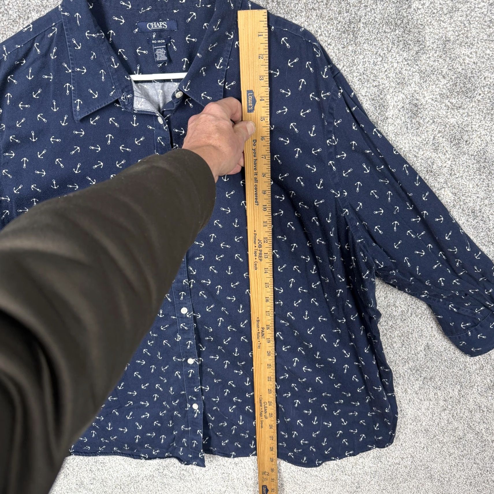 Chaps Chaps Shirt 3X Plus Blue Button-Up Cotton Nautical Anchor Graphic Print Non-Iron Casual Resort Coastal Preppy Layering Womens Size XXL / US 16-18 / IT 52-54 - 2 Thumbnail