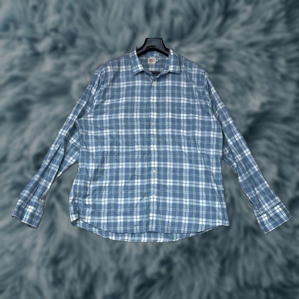 Faherty Faherty Flannel Shirt Button-Up Long Sleeve Plaid Stretch 2XL Men Blue and White Size US XXL / EU 58 / 5 - 1 Thumbnail