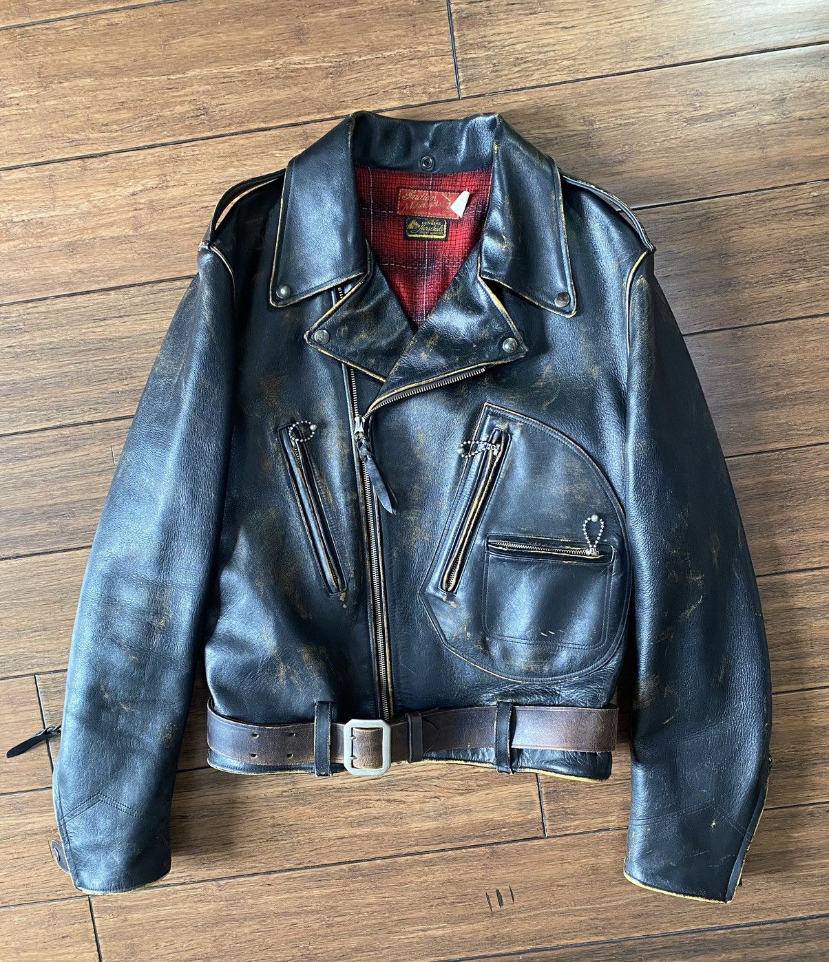 image of Toyo/sugar Cane Horsehide Indian Motorcycle Jacket - Size 40 in Black, Men's
