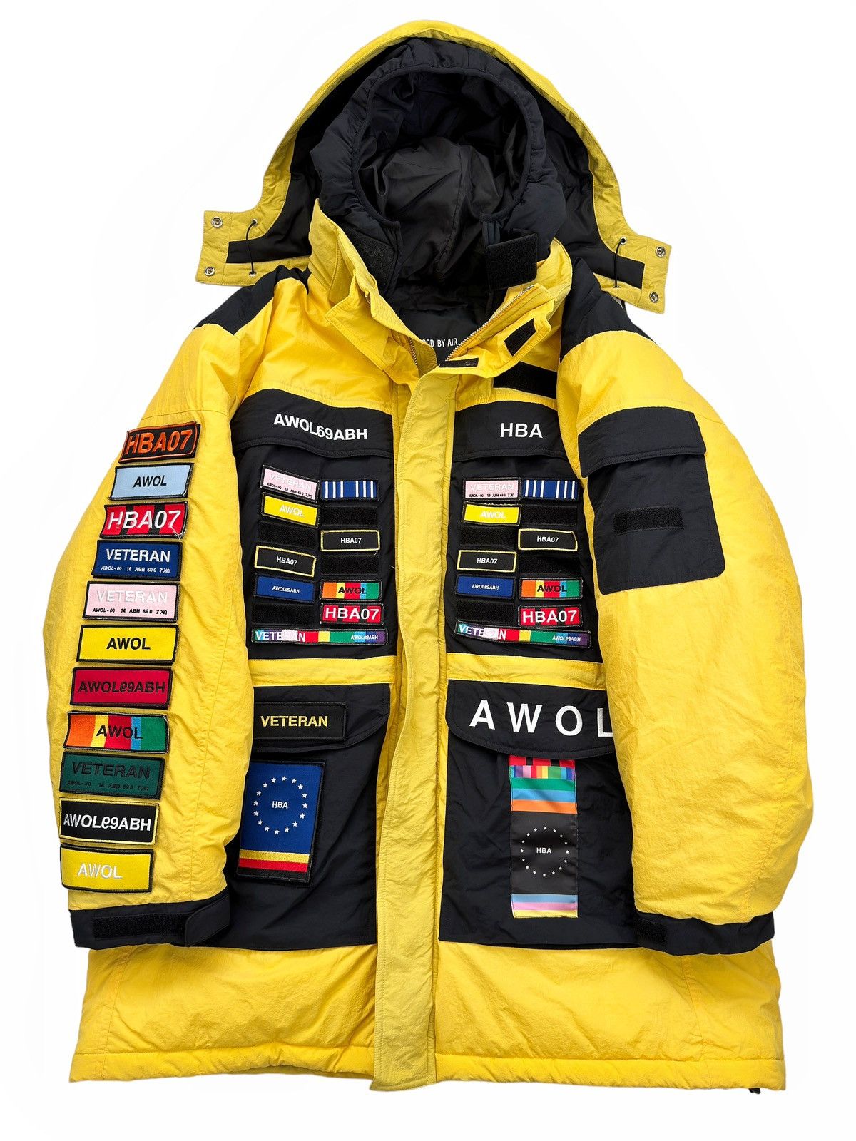 image of Anonymous Club x Hood By Air Exclusive Veteran Crinkled Taffeta Puffer Parka Patches in Yellow (Siz