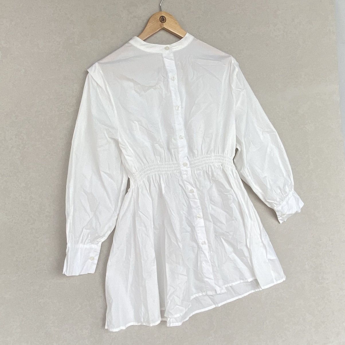 Other Vintage White Cotton Babydoll Mini Dress With Long Sleeves Size M / US 6-8 / IT 42-44 - 3 Thumbnail