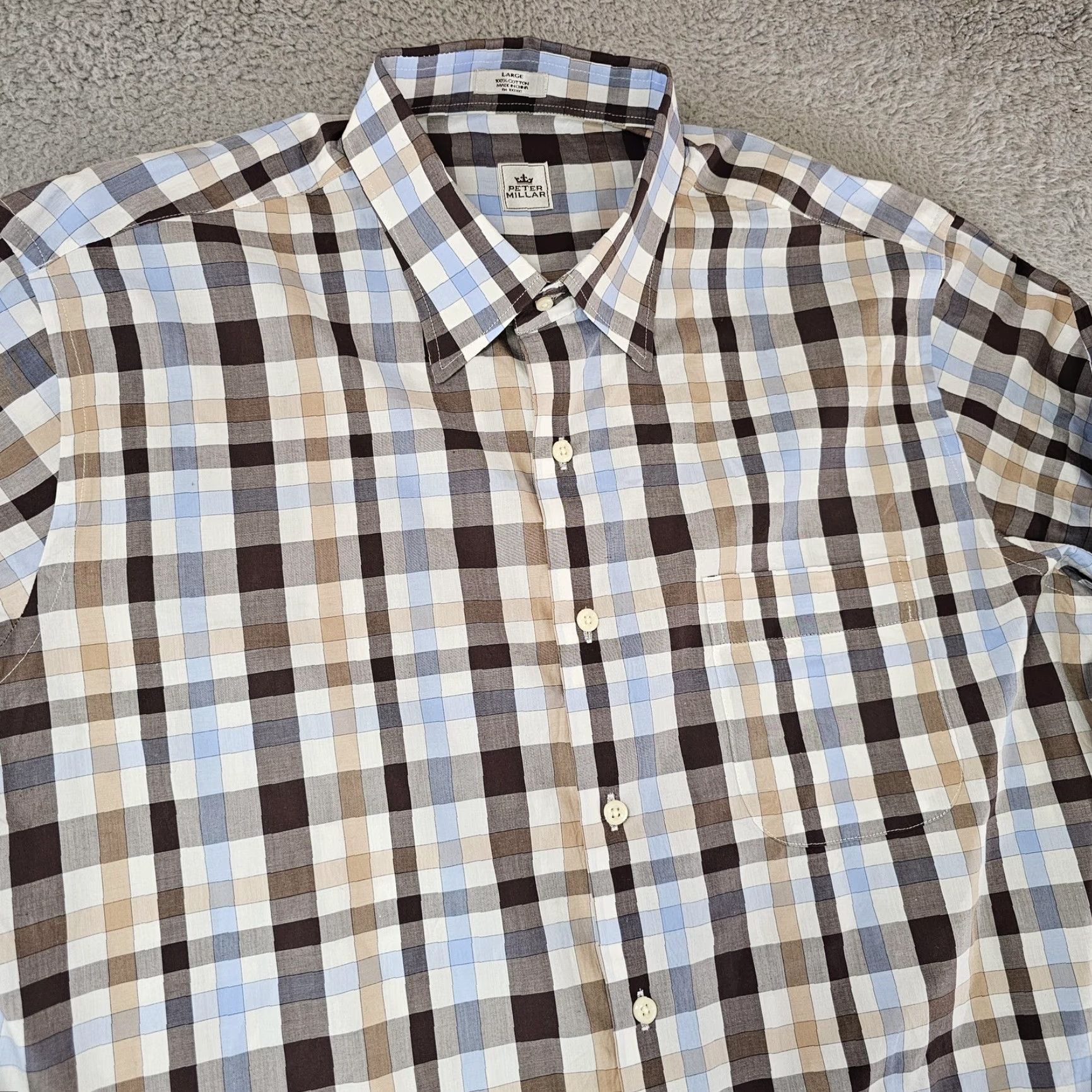 Peter Millar Peter Millar Shirt Mens Large Brown Blue Plaid Button-Down Long Sleeve Classic Size US L / EU 52-54 / 3 - 2 Thumbnail