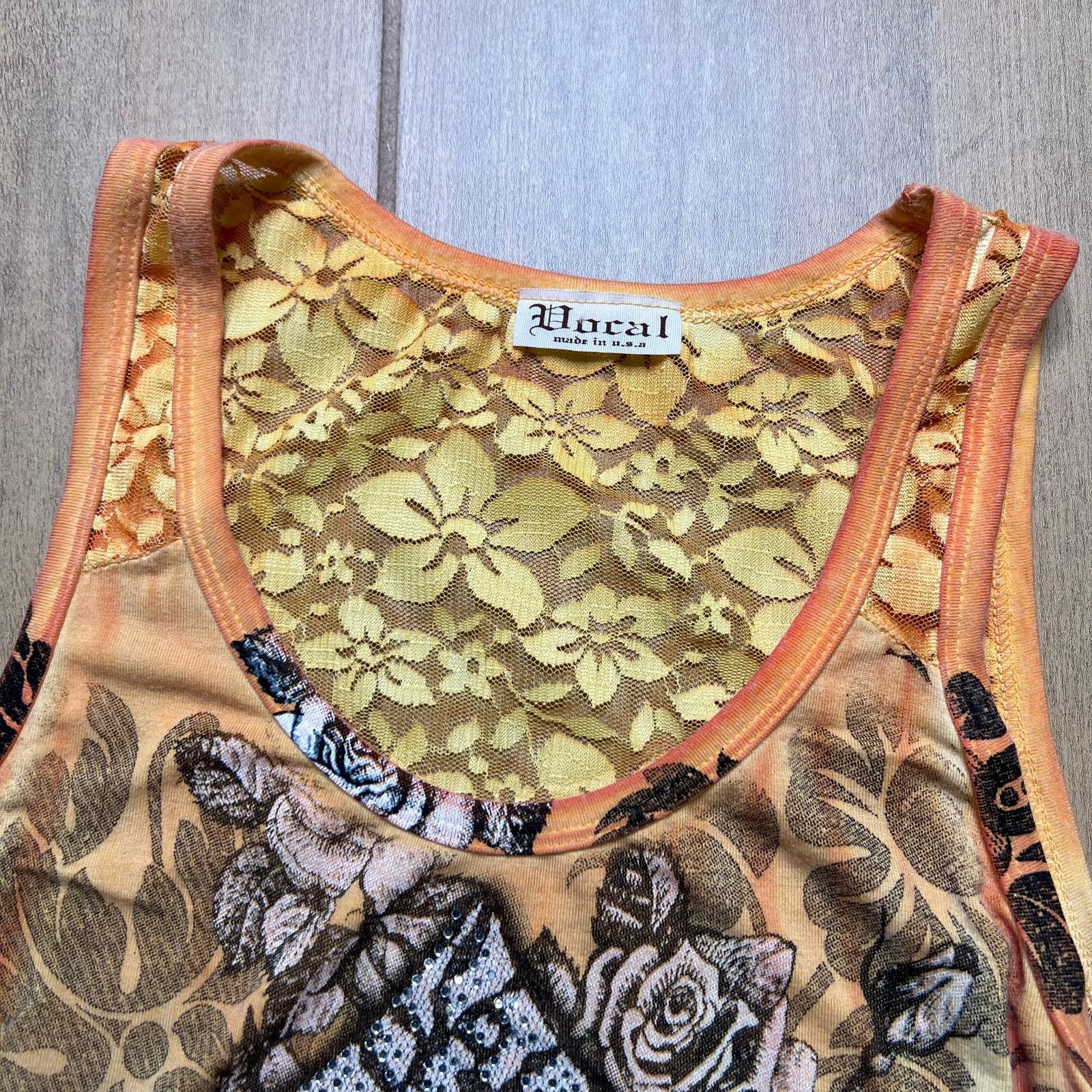 Vintage Vocal Y2K Floral Lace Tank Top Rhinestone Asym Hem Sz S Size S / US 4 / IT 40 - 12 Thumbnail