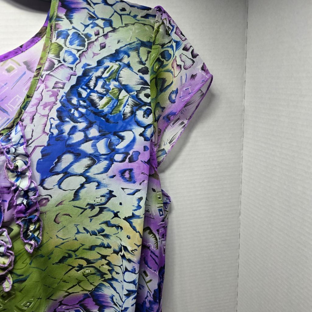 The Unbranded Brand Women's Joanna's Plus 1X Purple Green Abstract Blouse Size XL / US 12-14 / IT 48-50 - 6 Thumbnail