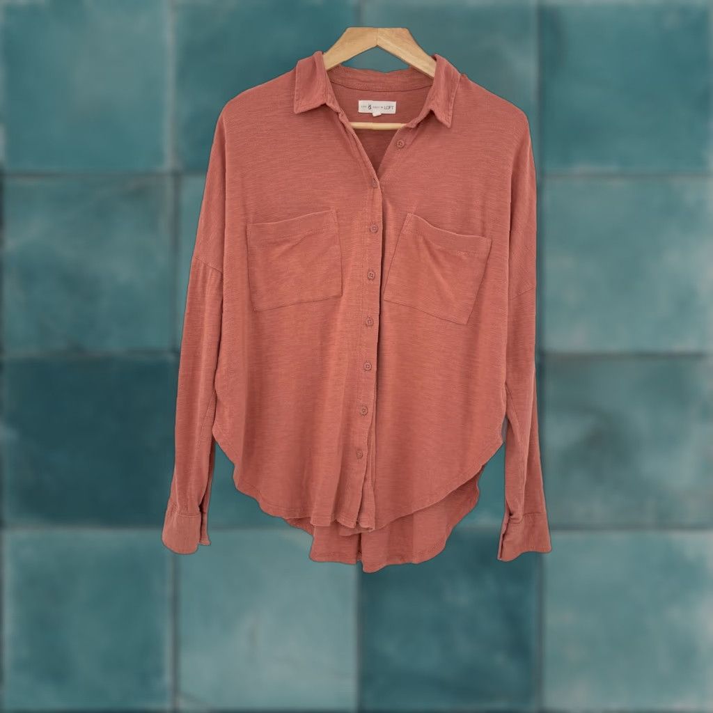 Lou & Grey Lou & Grey for LOFT Button Down Shirt Top Long Sleeve Pockets Organic Cotton Orange Womens M Size M / US 6-8 / IT 42-44 - 1 Thumbnail