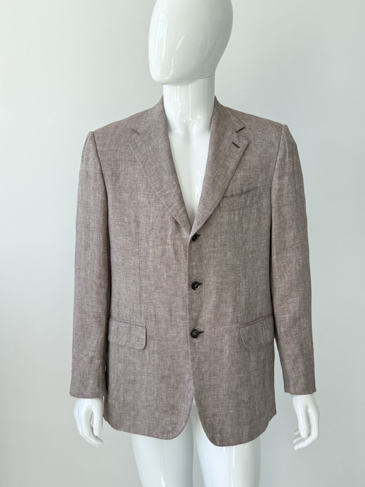 Isaia Isaia Napoli Beige Linen Blazer 3-Button Tailored Jacket Size 42R - 6 Thumbnail