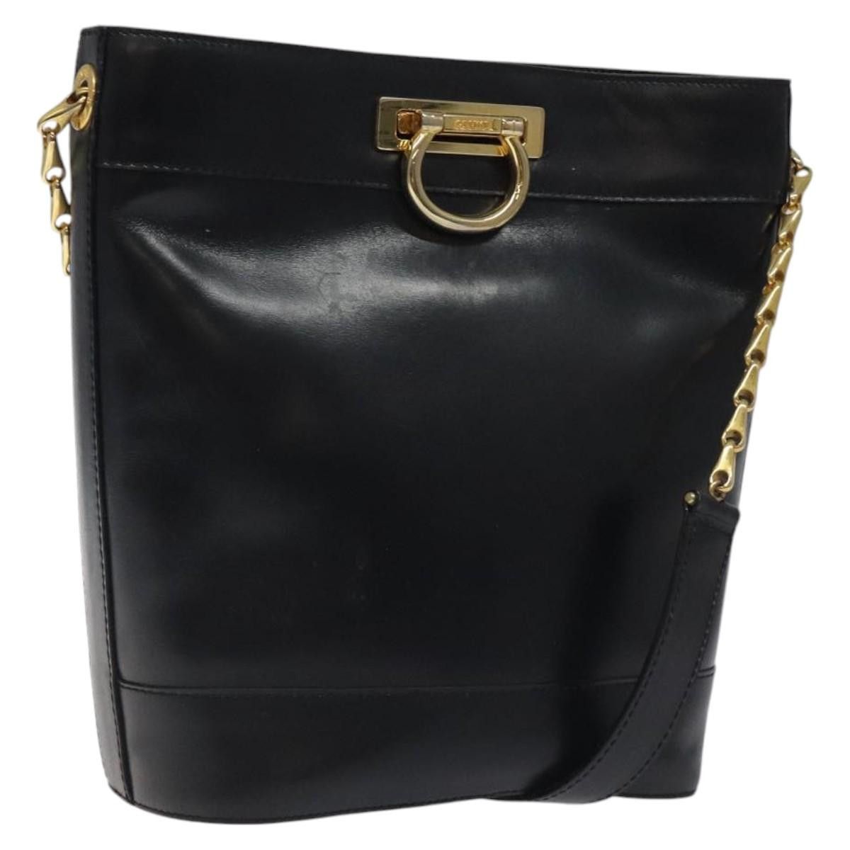 Celine Shoulder Bag Leather Black Gold Auth 116371, Women's