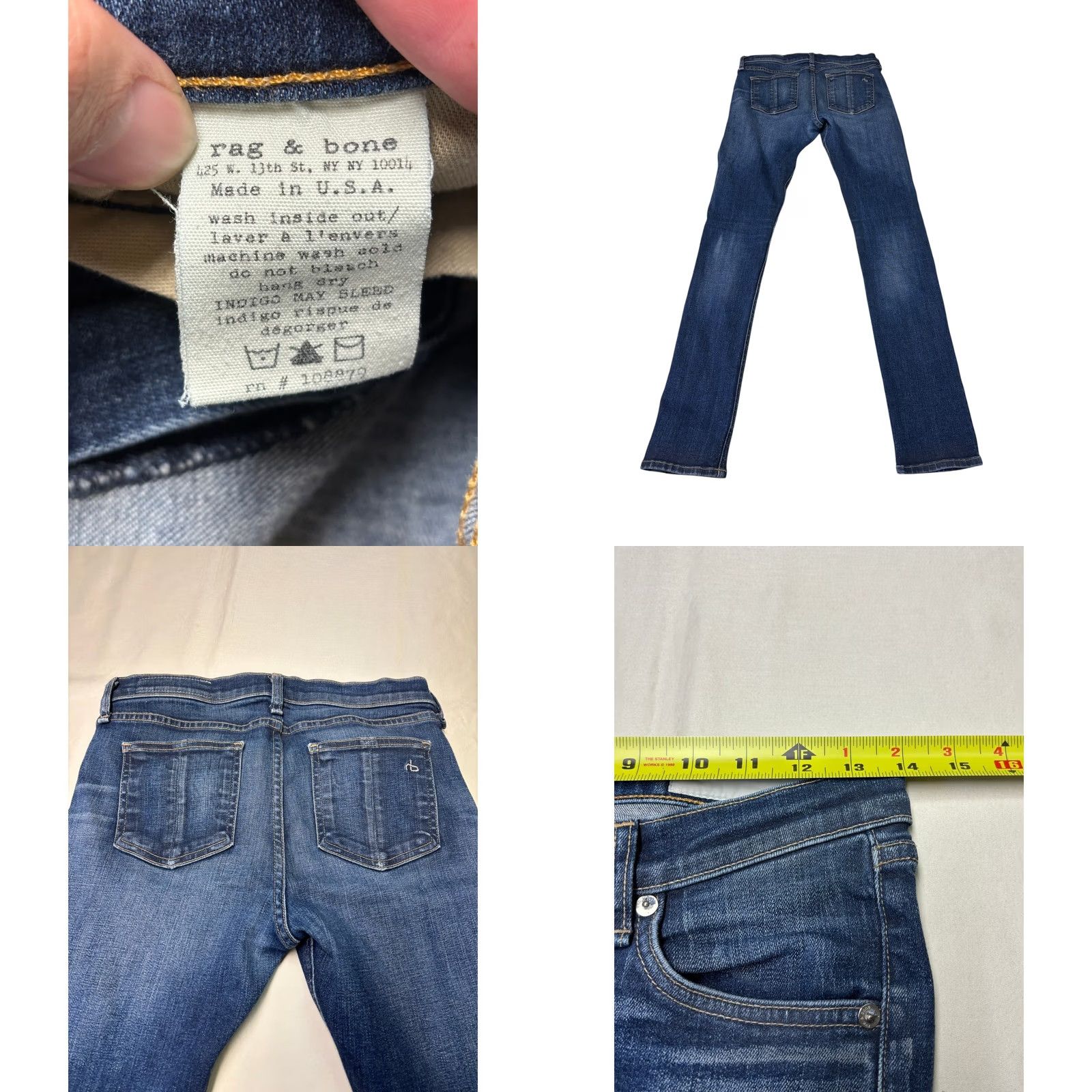 Rag & Bone Rag & bone Jeans Women Skinny Denim Blue 27 Waist 27 Inseam 30 Rise Mid Zip Button 5-Pocket Design Distressed Comfortable Slim Hairline Logo Zipper Size 27" / US 4 / IT 40 - 8 Thumbnail