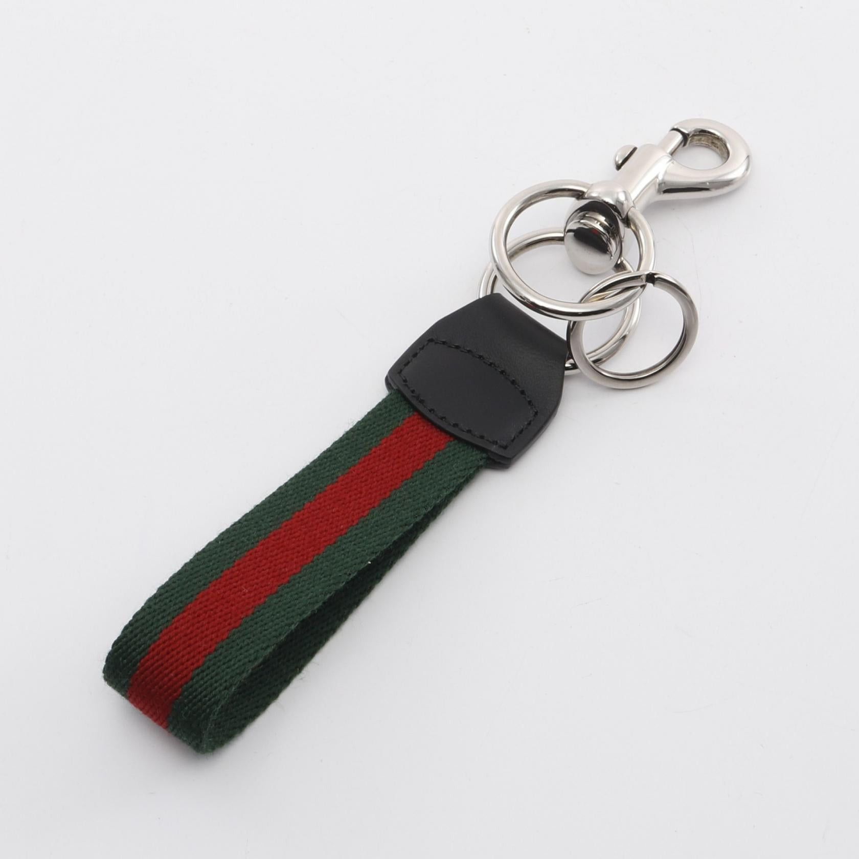 Gucci Gucci Web Stripe Key Chain Ring Canvas Leather Black Red Green Size ONE SIZE - 1 Thumbnail