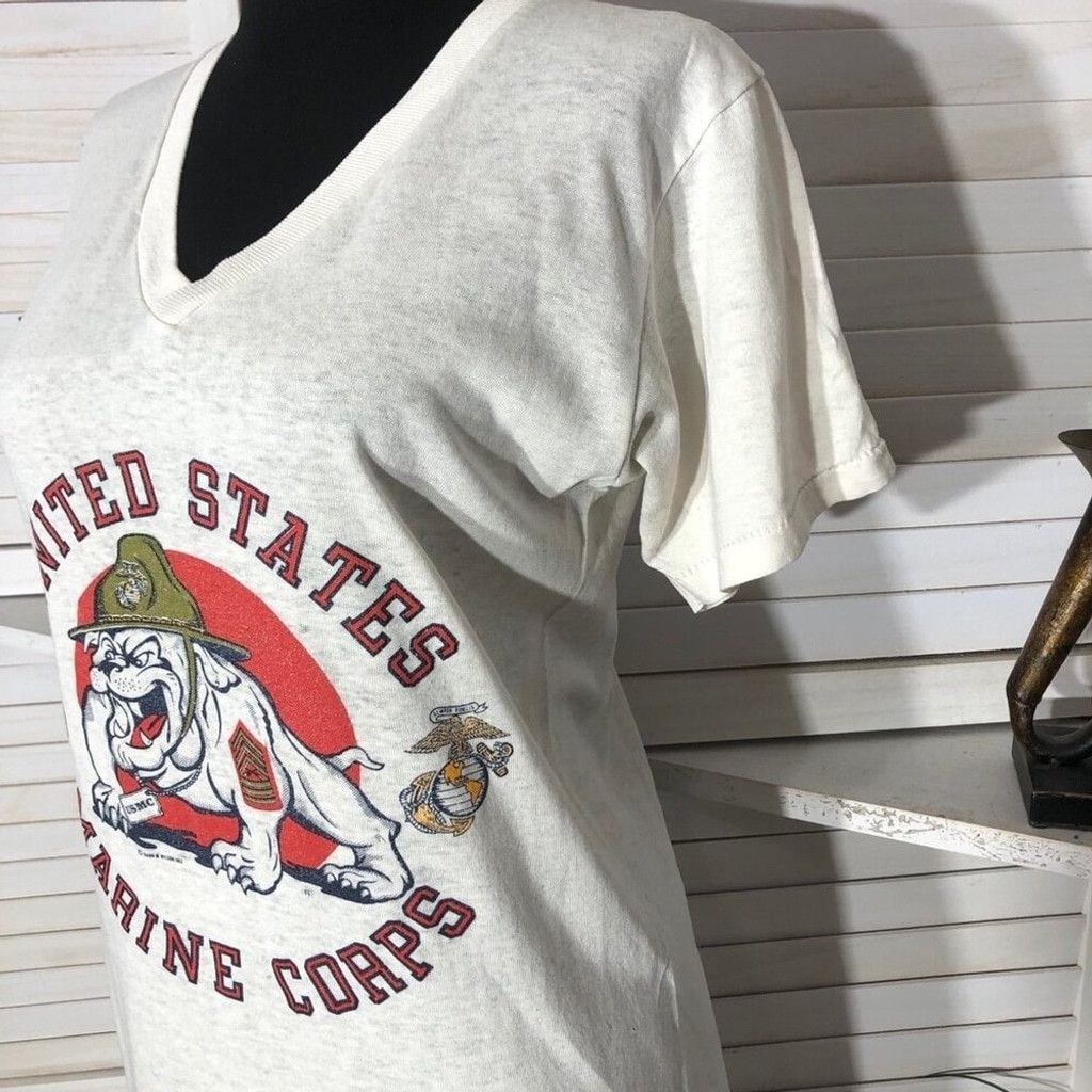 Vintage 90s Shirt US Marine Corps Bulldog Graphic Cotton Fabric Sz S Size XS / US 0-2 / IT 36-38 - 5 Thumbnail