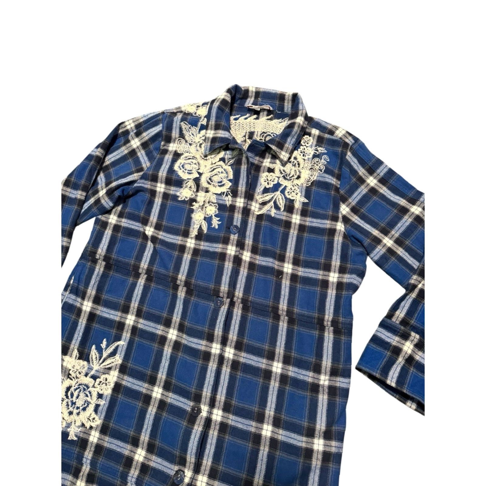 Johnny Was VINTAGE Johnny Was Workshop ALICENT Duster Coat Plaid Floral Embroidered Blue XL Size XL / US 12-14 / IT 48-50 - 3 Thumbnail