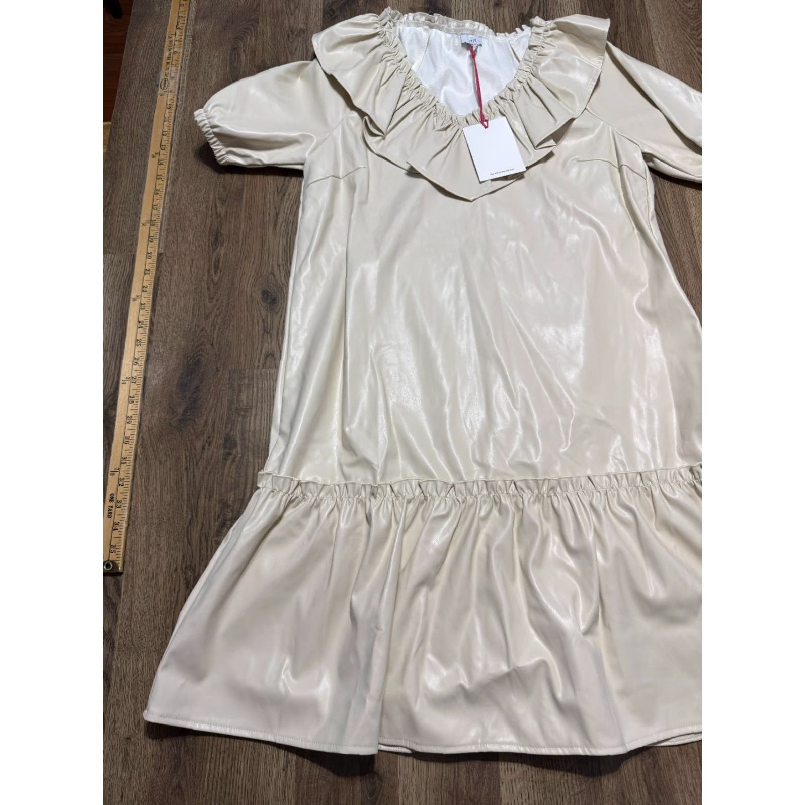 Vintage Voy Dress Women's Large White Puff Sleeve Peplum Dress Style Short Solid Casual Party Cocktail Spring Summer Fall Mens? Size L / US 10 / IT 46 - 4 Thumbnail