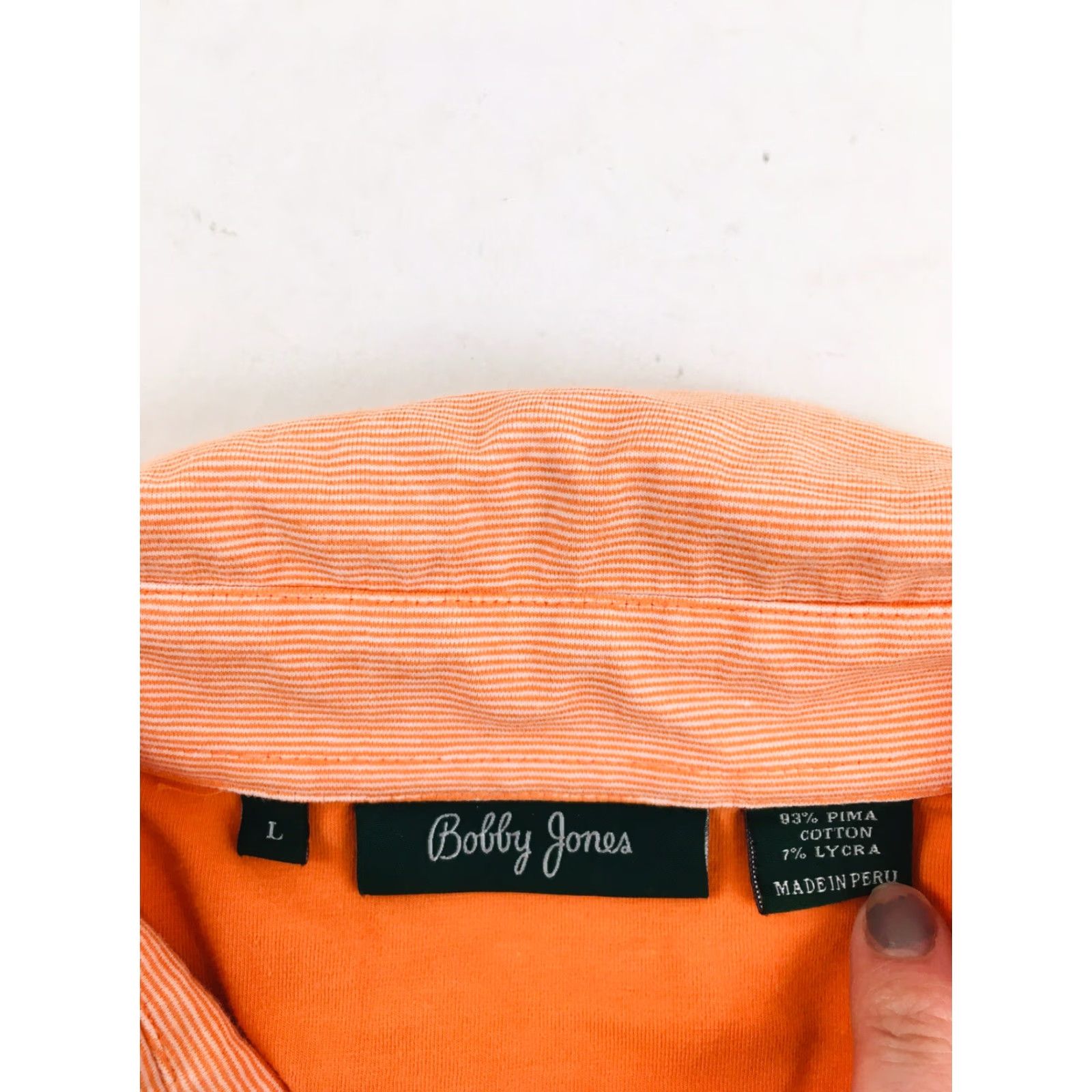 Vintage BOBBY JONES Polo Shirt Men Short Sleeve Orange Striped Pima Cotton Large Size US L / EU 52-54 / 3 - 4 Thumbnail